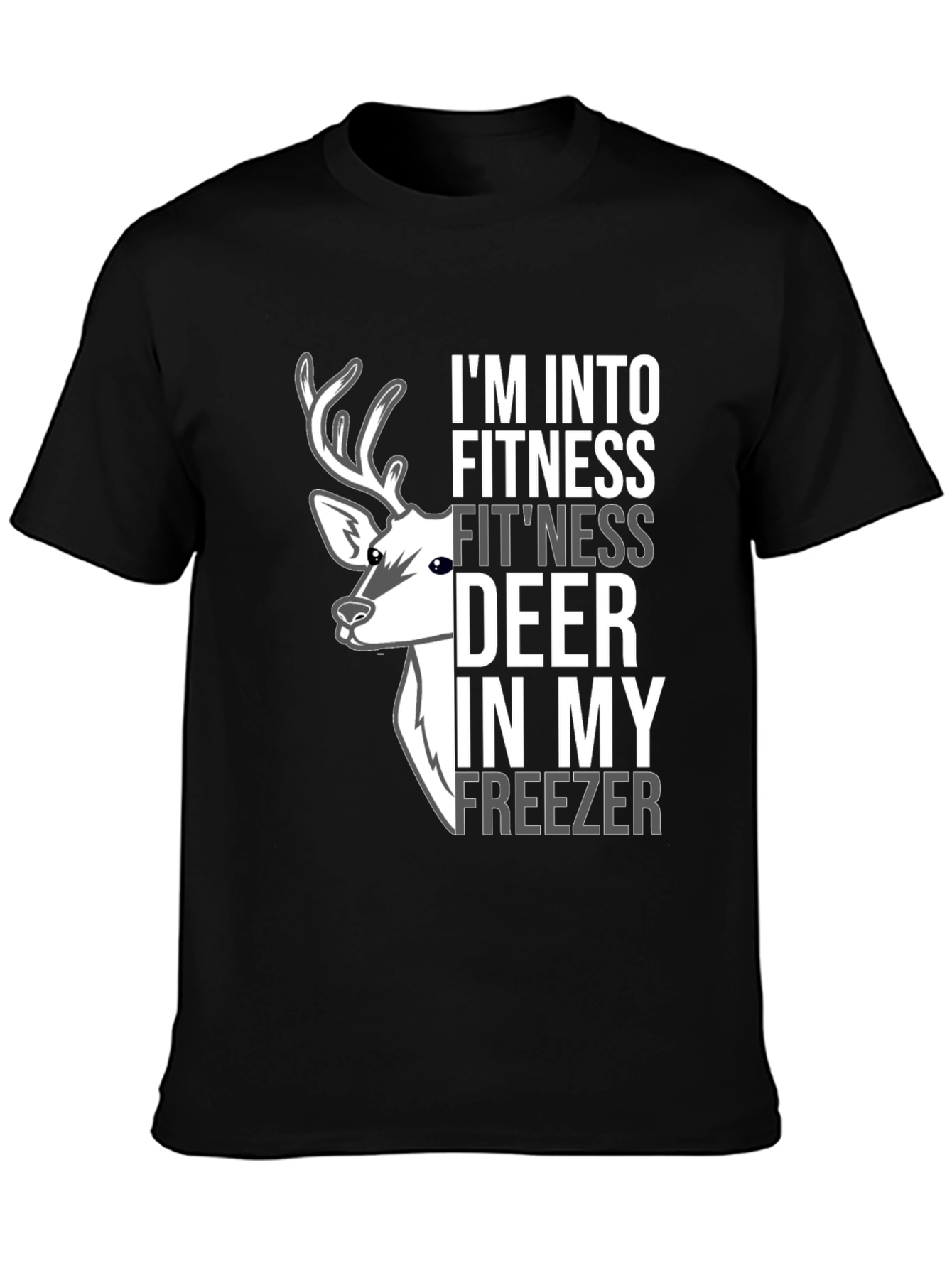 Black Fitness Deer Freezer Novelty Graphic Tee view 3