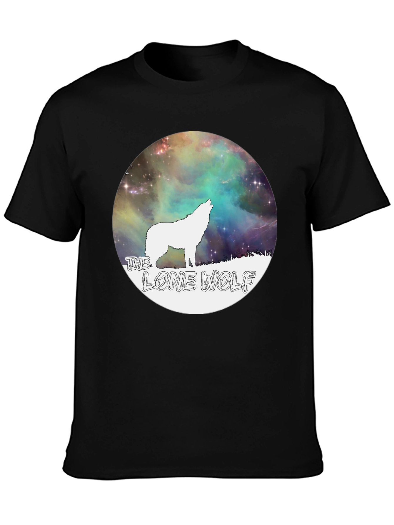 Black Lone Wolf Graphic Tee - Galaxy Design Black T-Shirt view 3