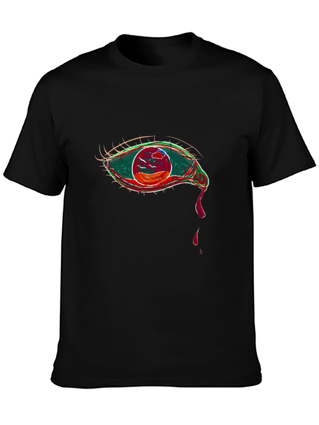 Black Graphic Tee - Eye Design, Black Cotton view 3