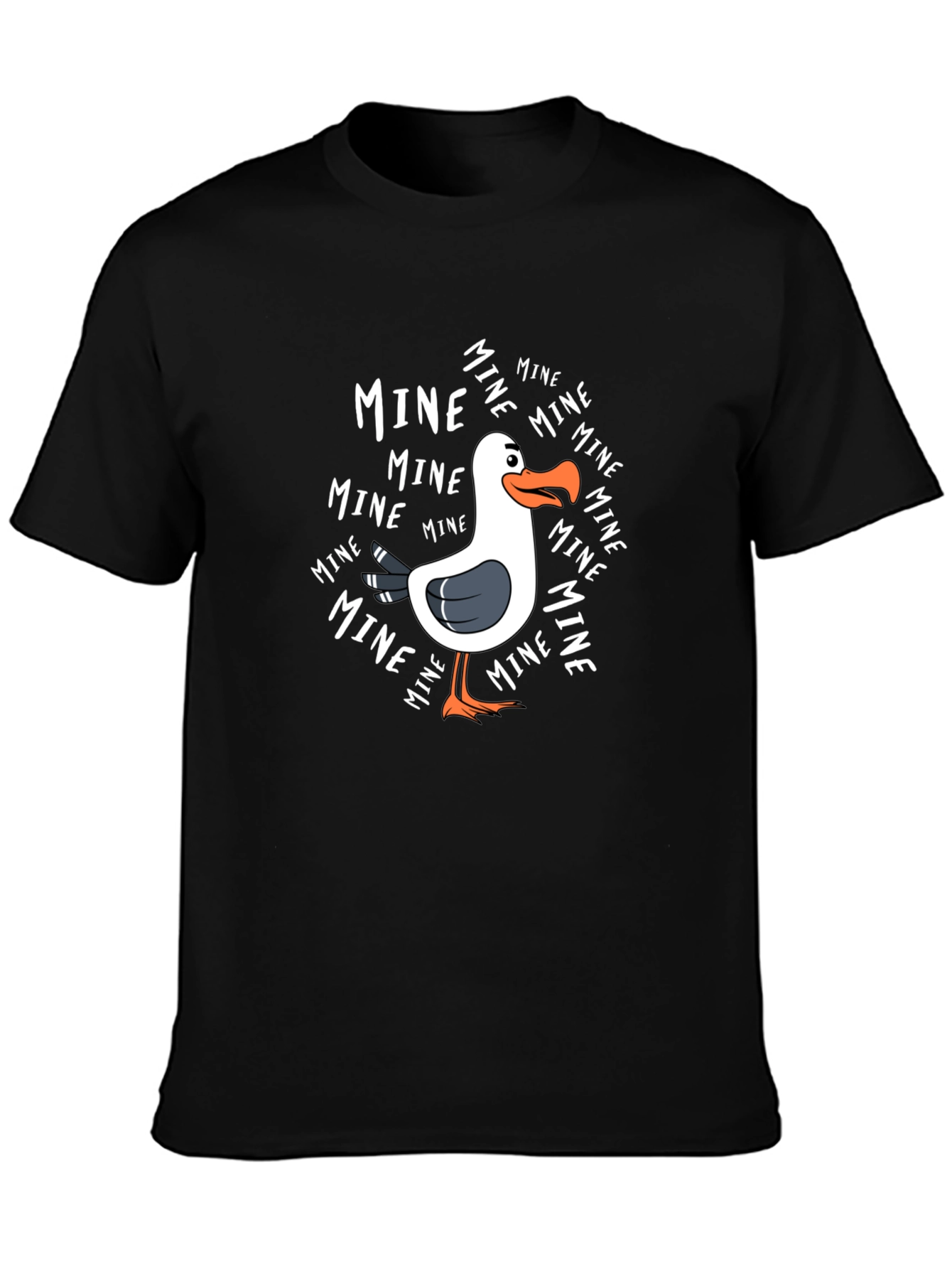 Black MINE Seagull Cartoon Black T-Shirt view 3