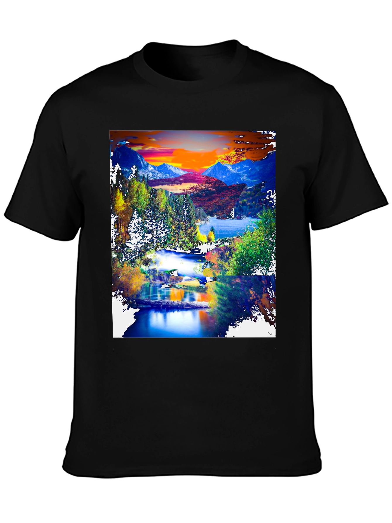 Black Nature's Canvas Tee: Mountain Lake Design view 3