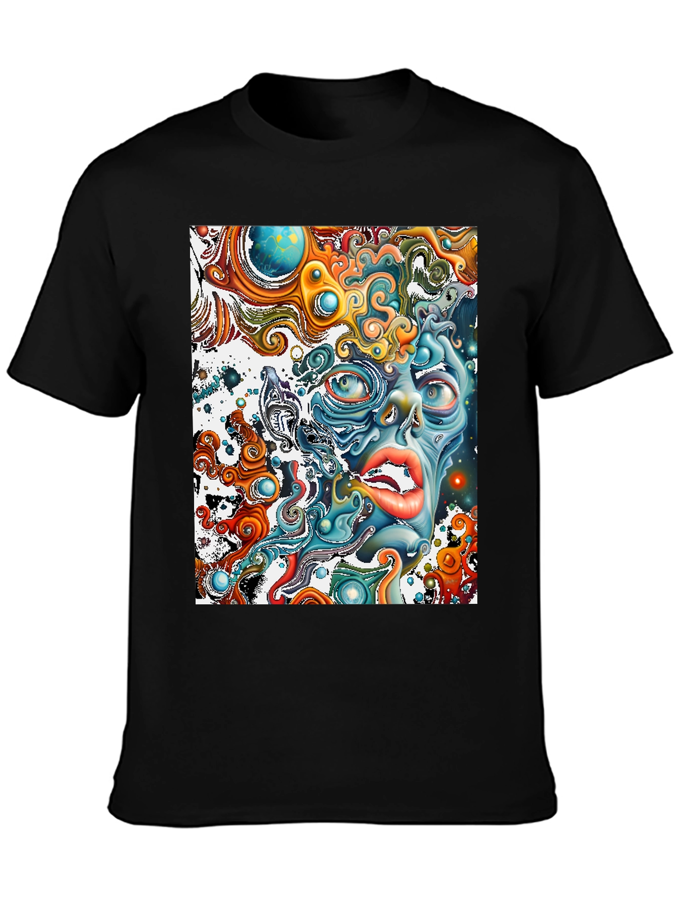 Black Surreal Face Graphic T-Shirt - Black view 3