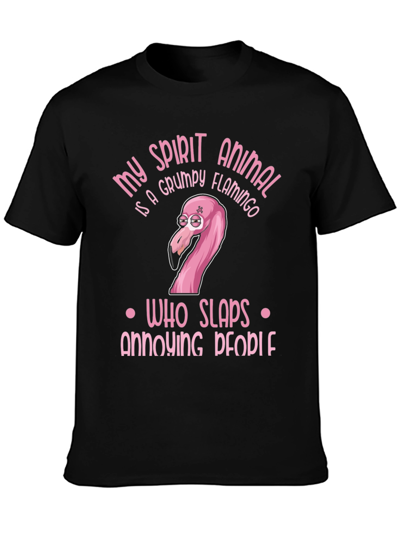 Black Grumpy Flamingo T-Shirt: My Spirit Animal Humor Tee view 3