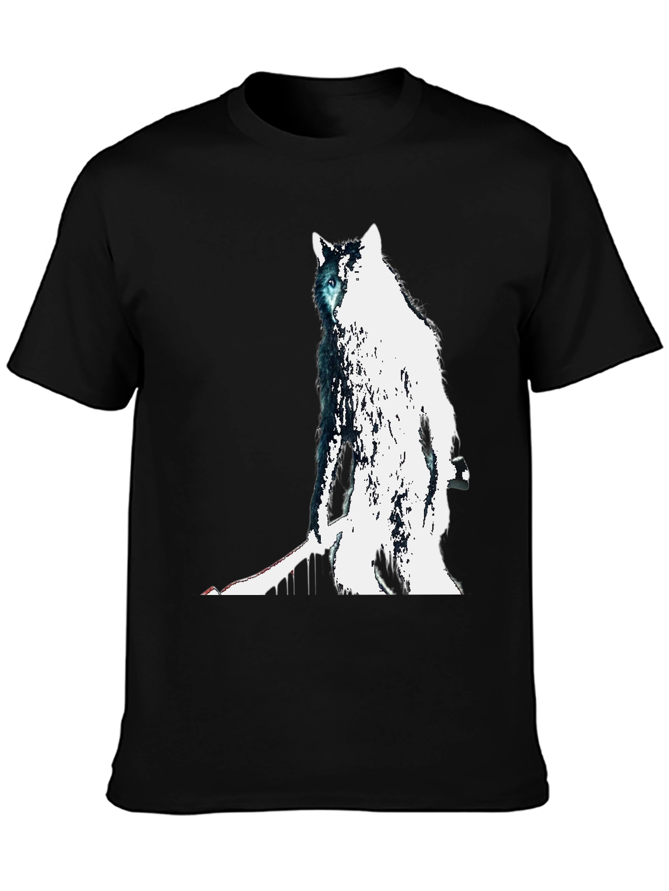 Black Wolf Graphic Print Tee - Men's Black T-Shirt view 3