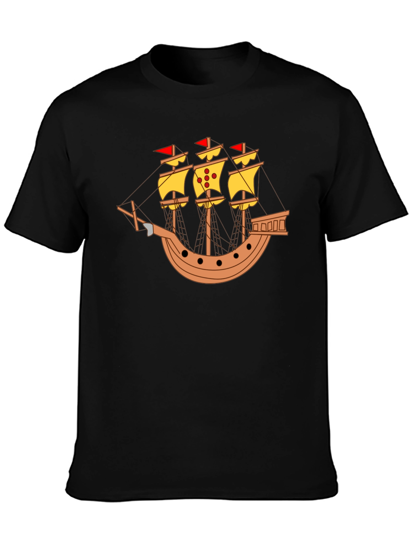 Black Black T-Shirt with Pirate Ship Design view 3