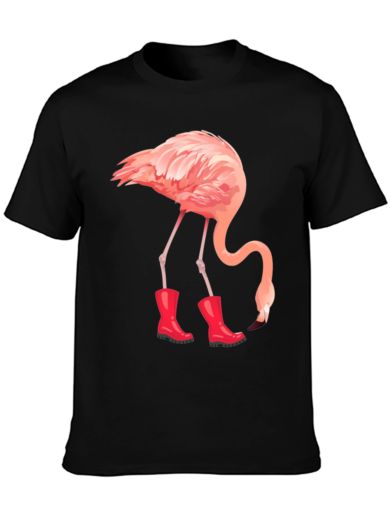 Black Flamingo in Boots Graphic Tee - Quirky Unisex T-Shirt view 3