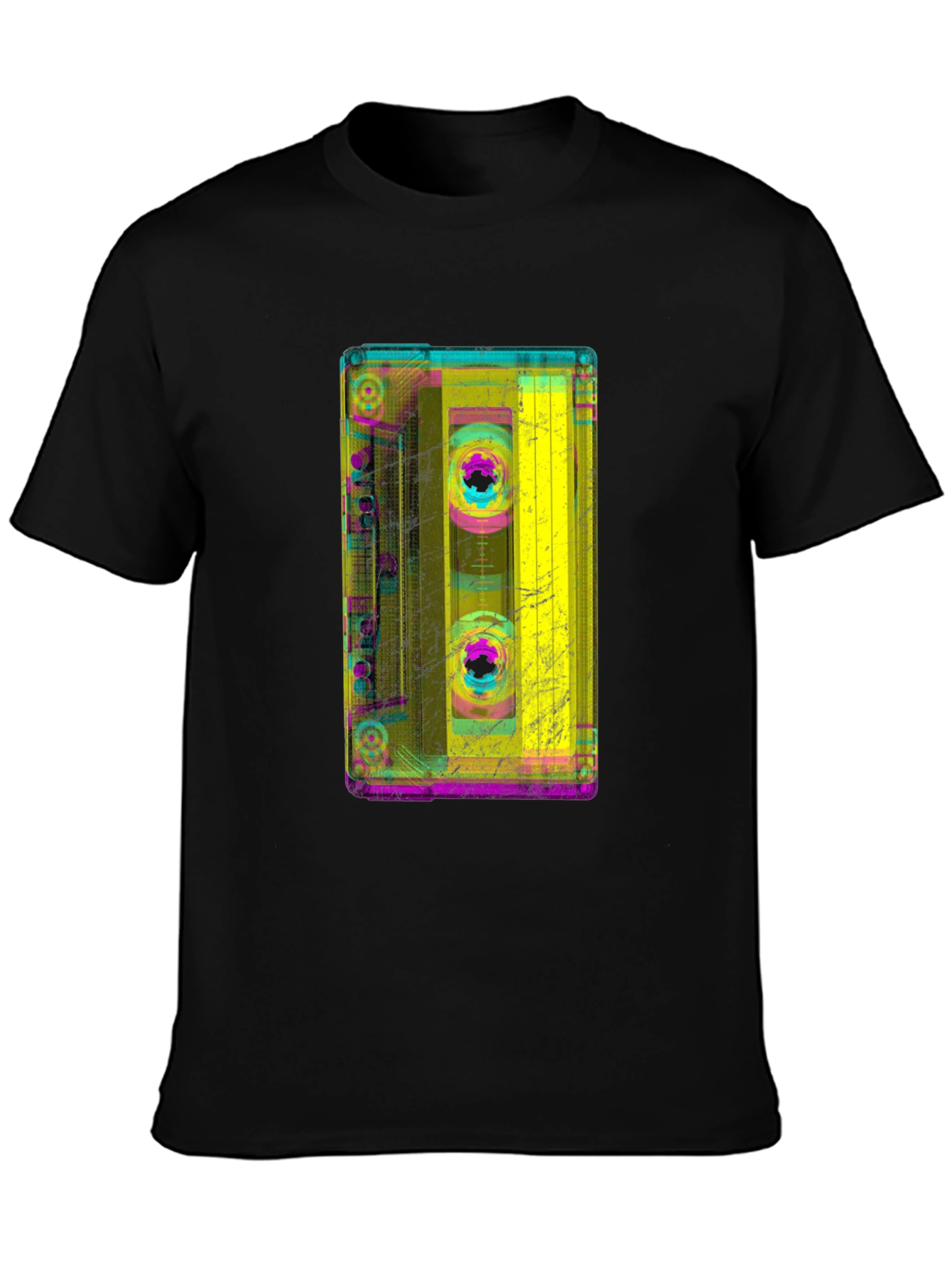 Black Retro Cassette Tape Graphic Tee - Black Cotton T-Shirt view 3