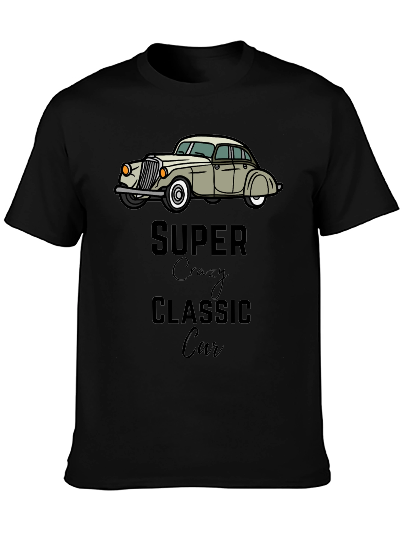 Black Super Crazy Classic Car Black T-Shirt view 3