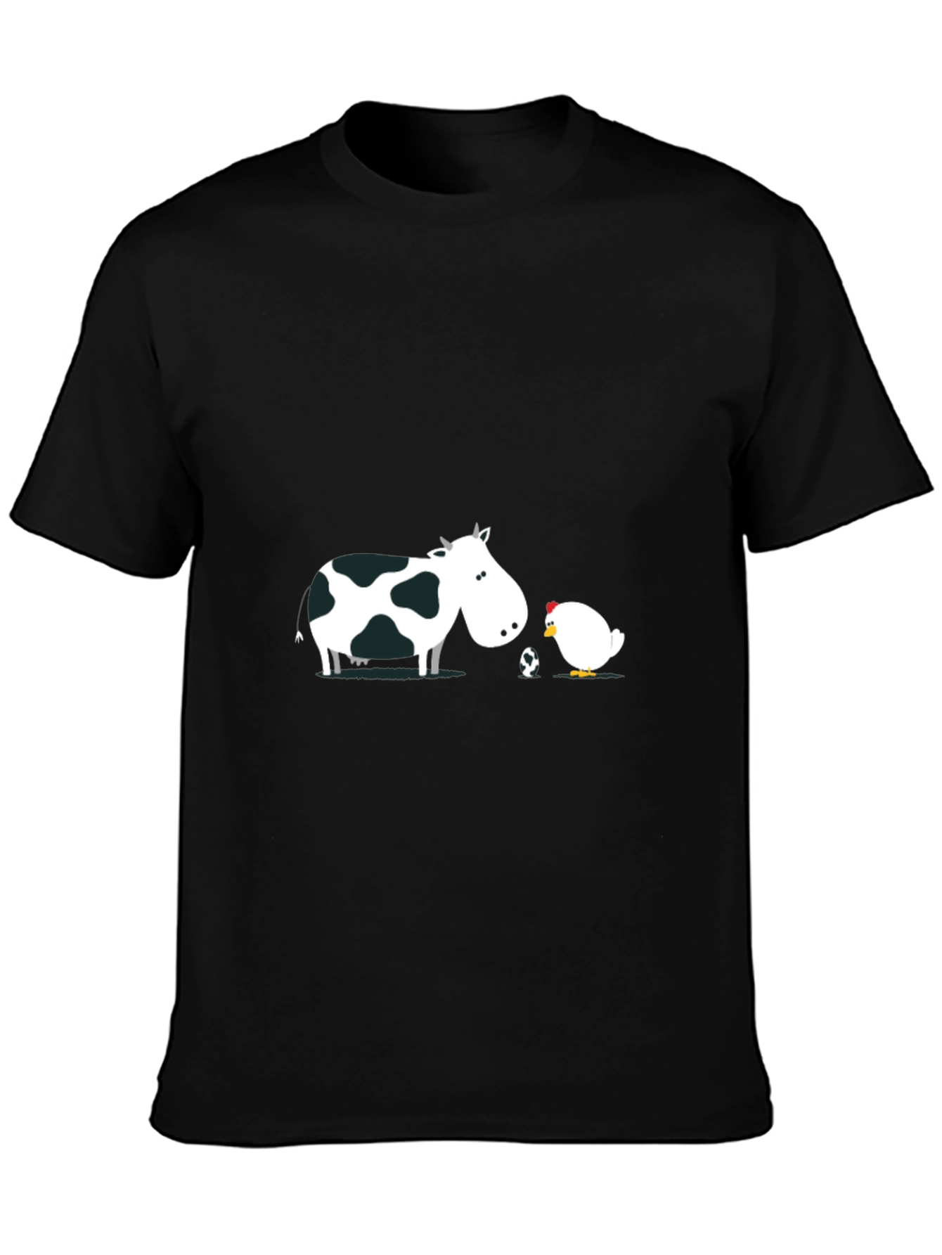 Black Cow and Chicken T-Shirt - Funny Cartoon Design view 3