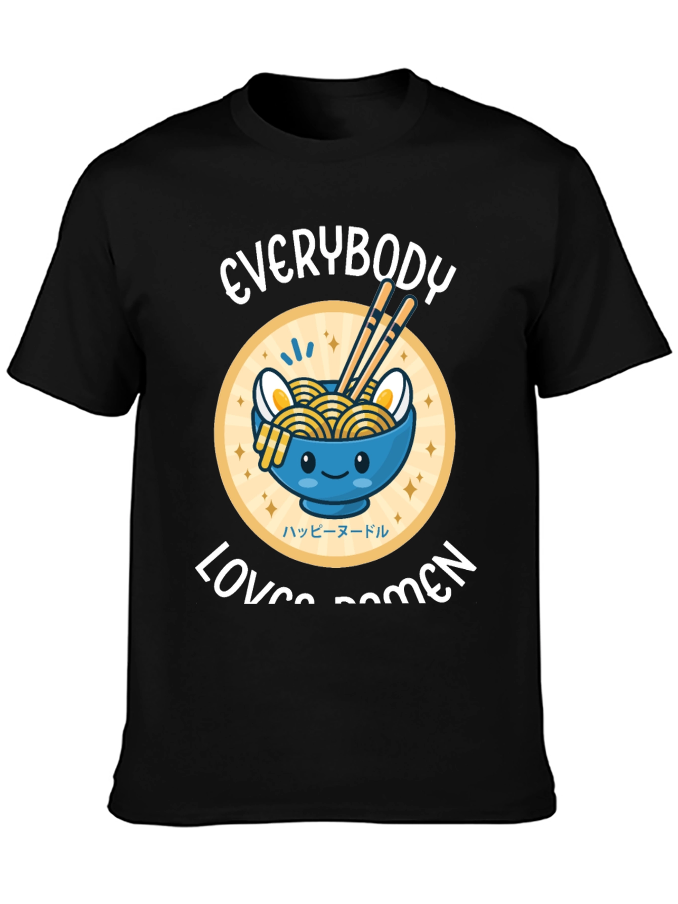 Black Everybody Loves Ramen T-Shirt view 3