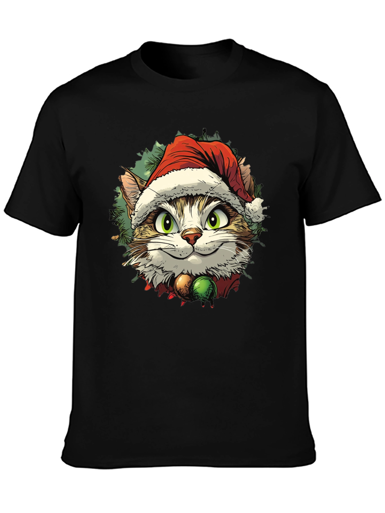 Black Festive Cat T-Shirt - Holiday Cheer view 3