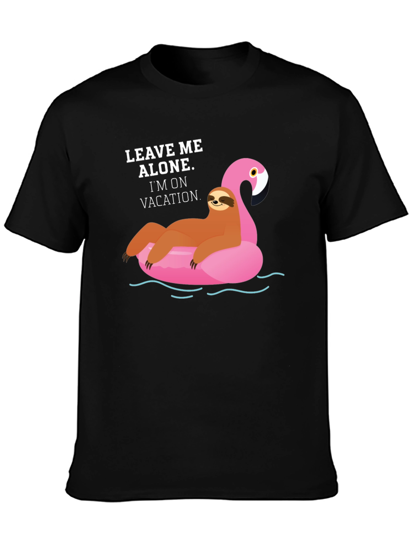 Black Vacation Sloth Flamingo Graphic T-Shirt view 3