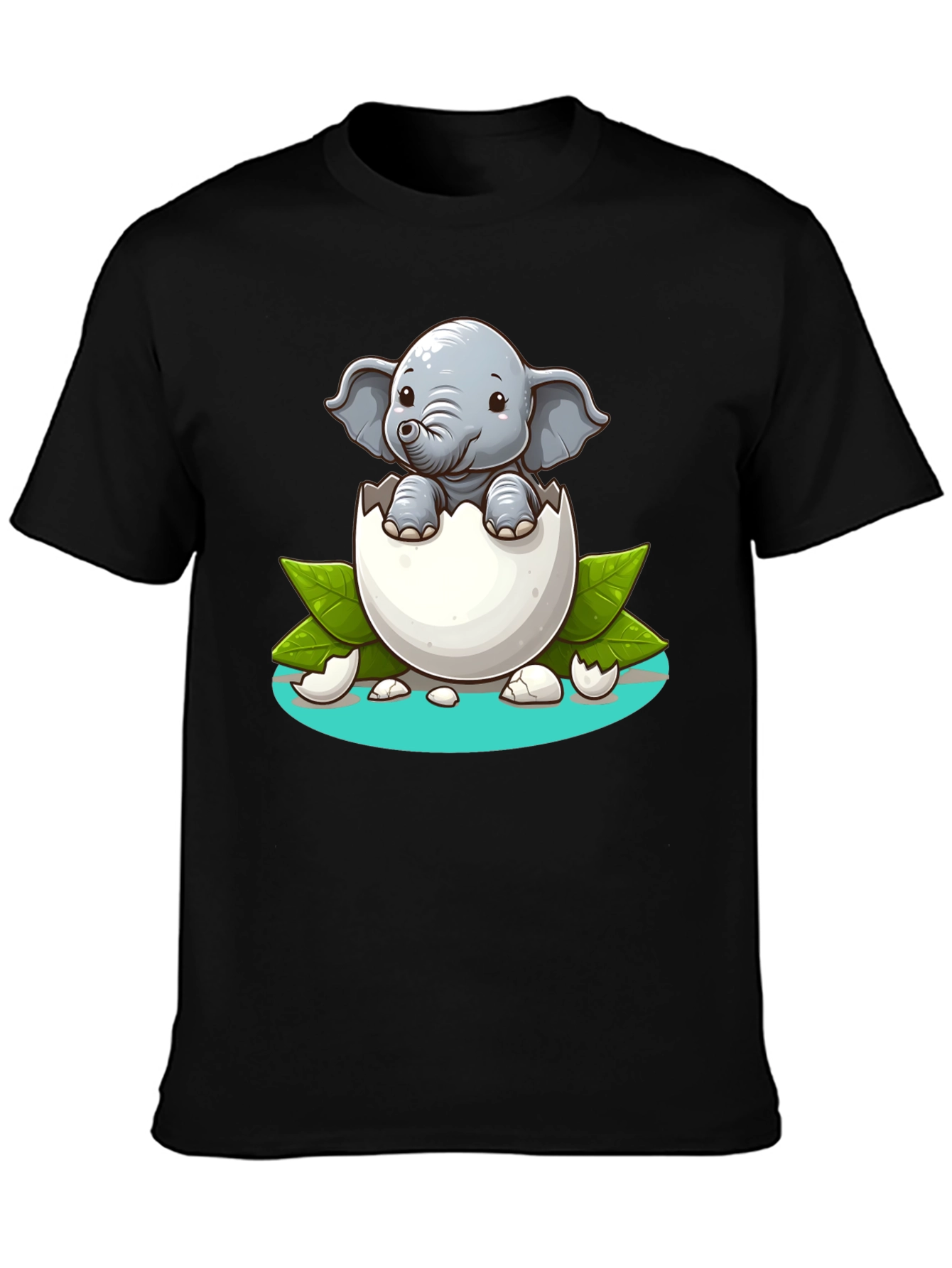 Black Cute Elephant Hatching T-Shirt - Unisex Graphic Tee view 3