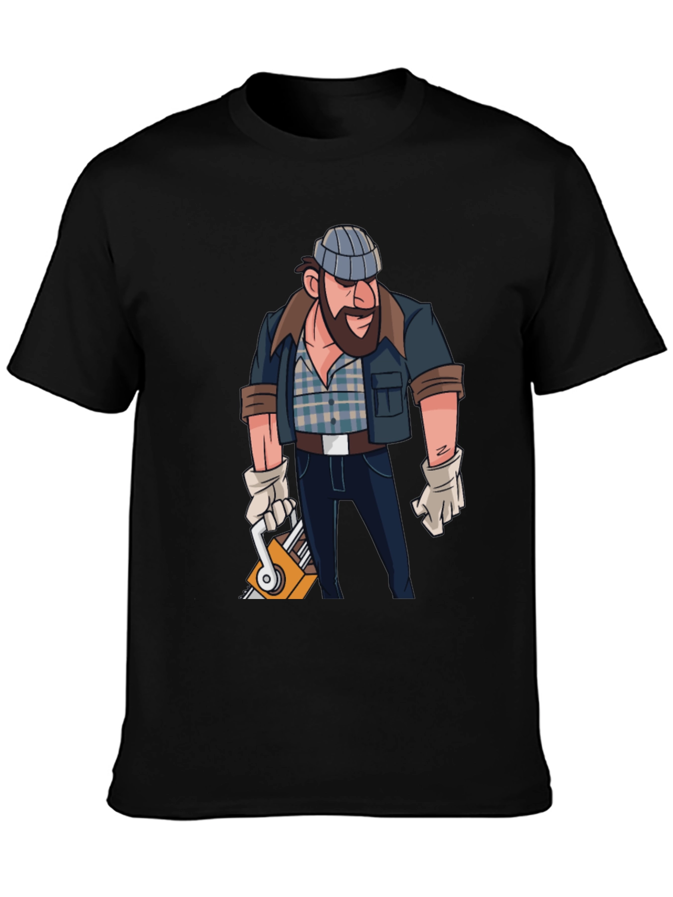 Black Lumberjack Cartoon Graphic T-Shirt view 3