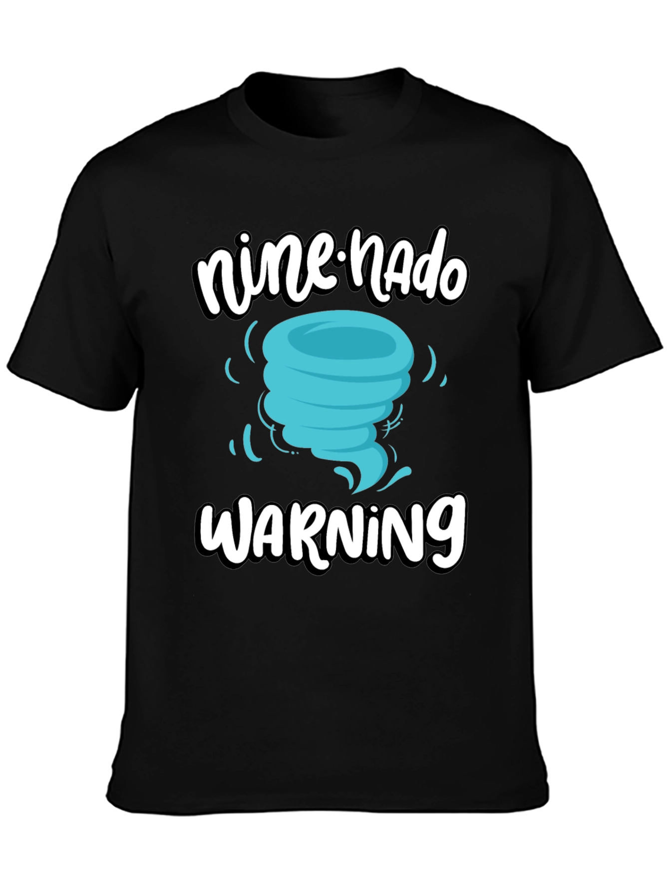 Black Nine-nado Warning T-Shirt: Fun Birthday Tornado Tee view 3