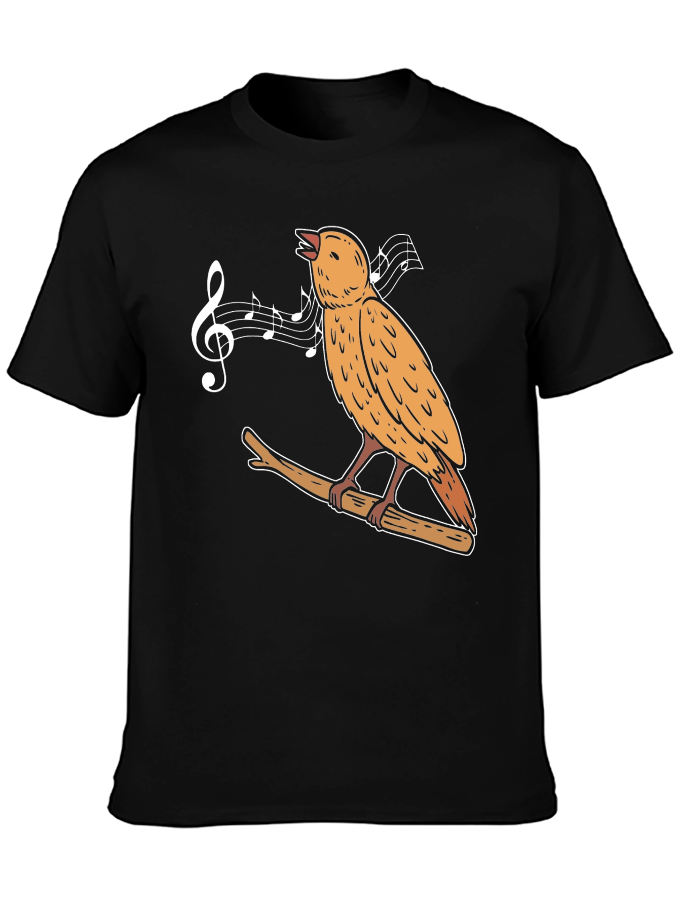 Black Singing Bird Graphic Tee - Black Casual Cotton T-Shirt view 3