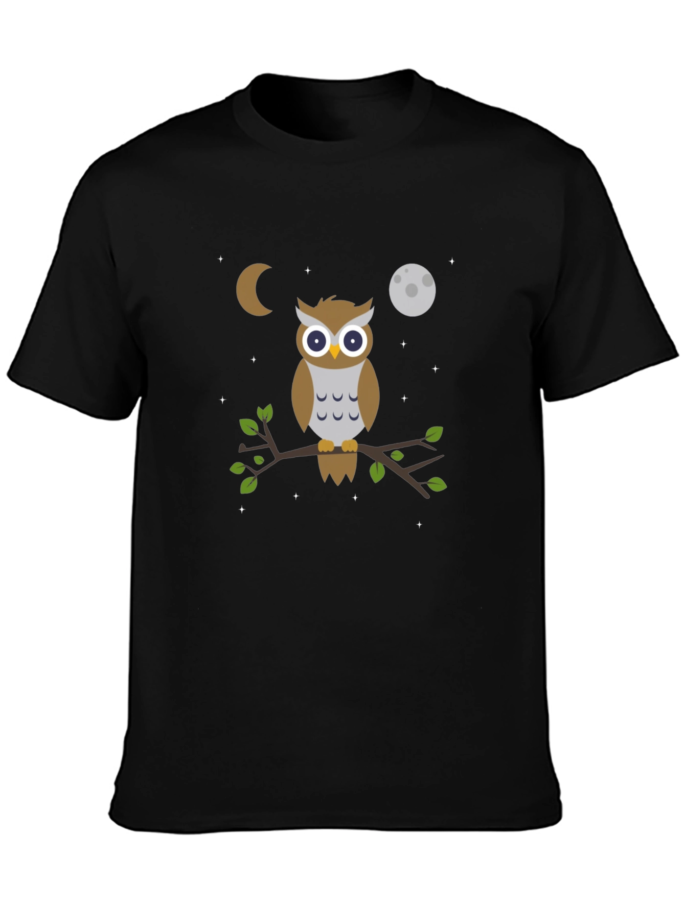 Black Owl Moon T-Shirt - Black Cotton Tee view 3