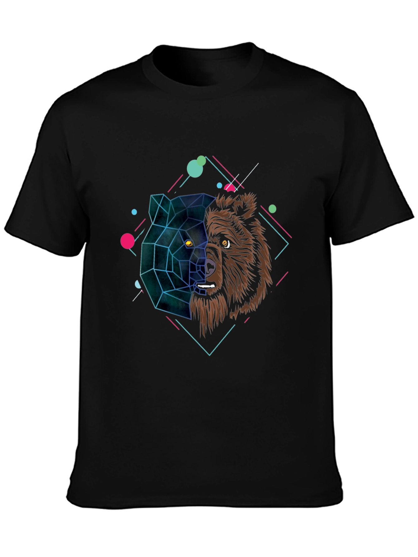 Black Geometric Bear Graphic Black T-Shirt view 3