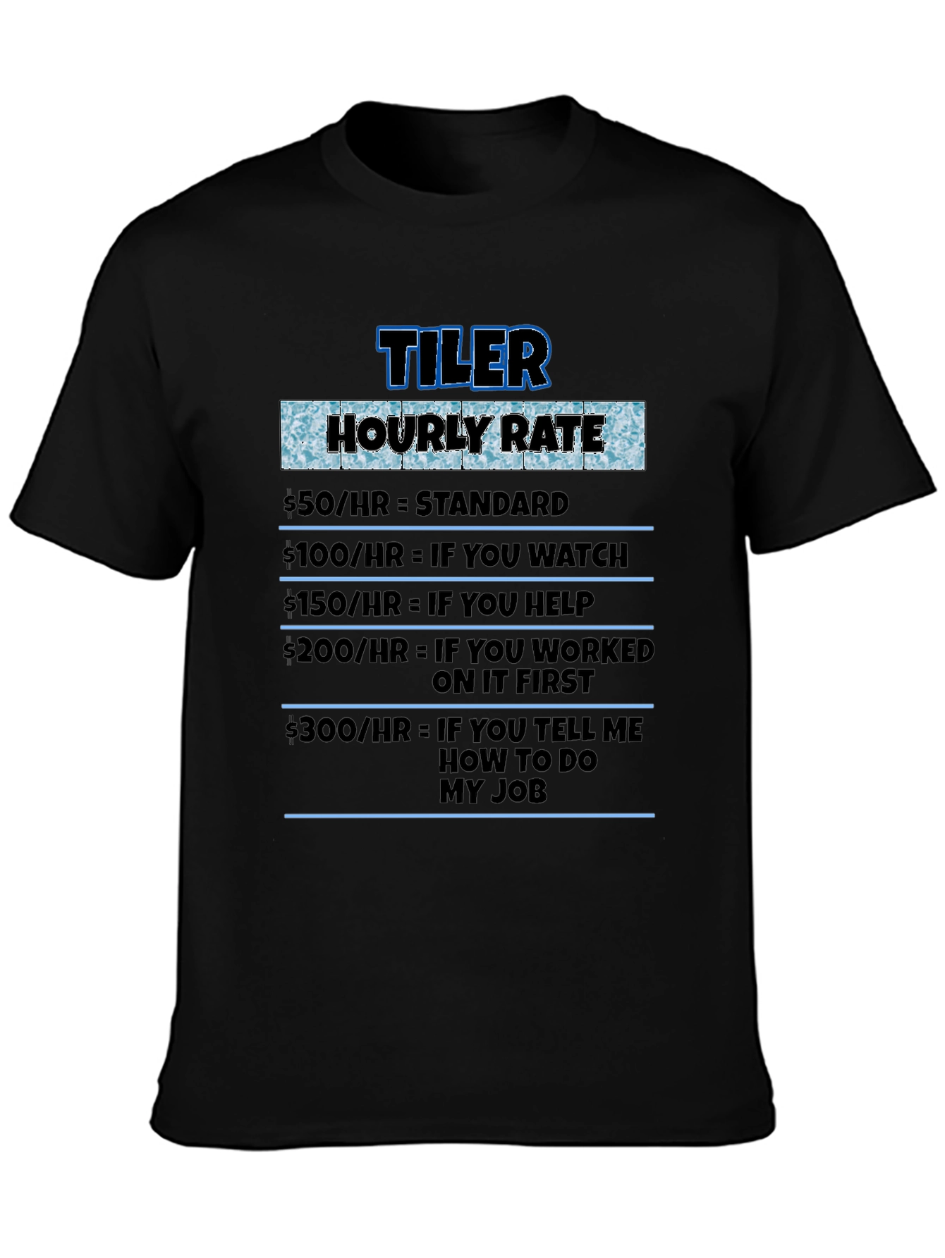 Black Tiler Hourly Rate Novelty Humor T-Shirt view 3