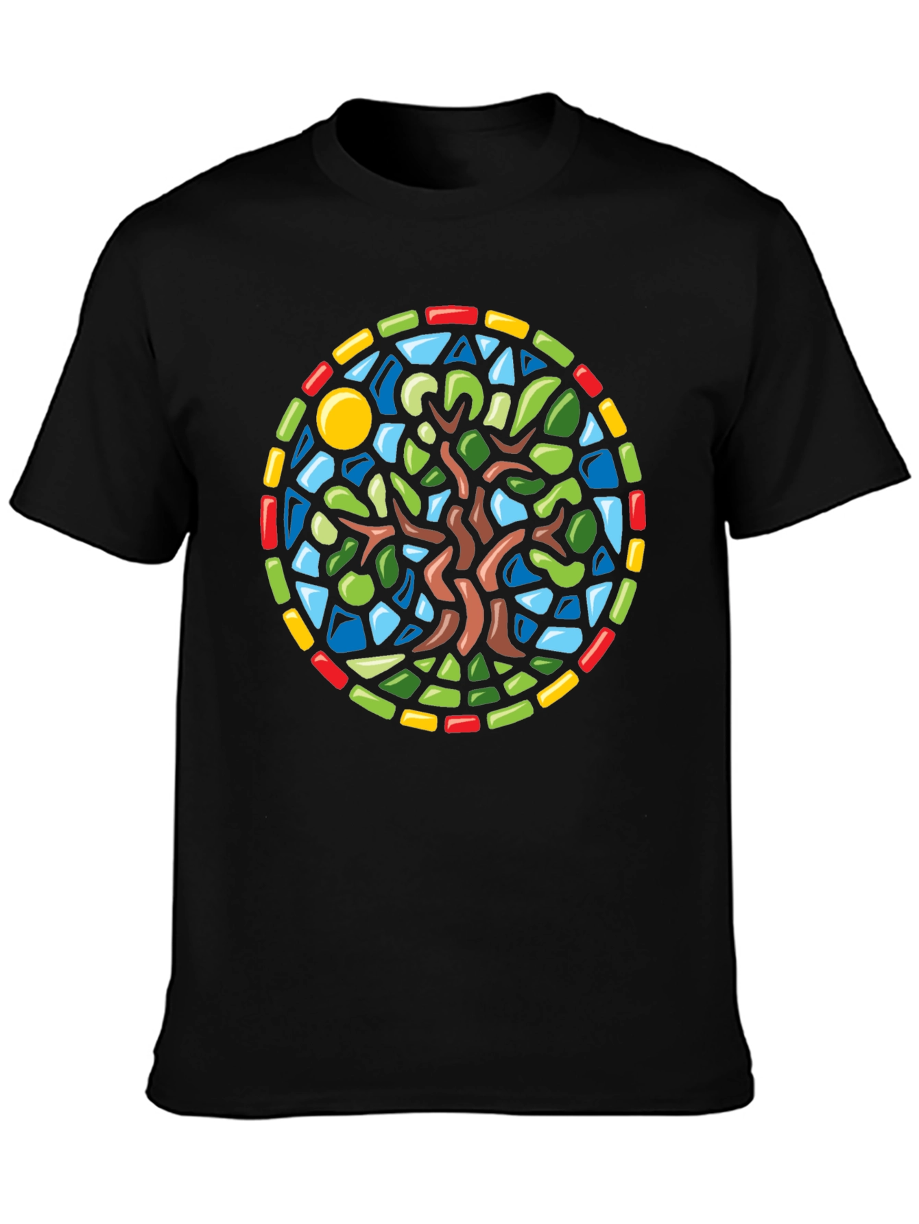 Black Stained Glass Tree Graphic Black T-Shirt view 3