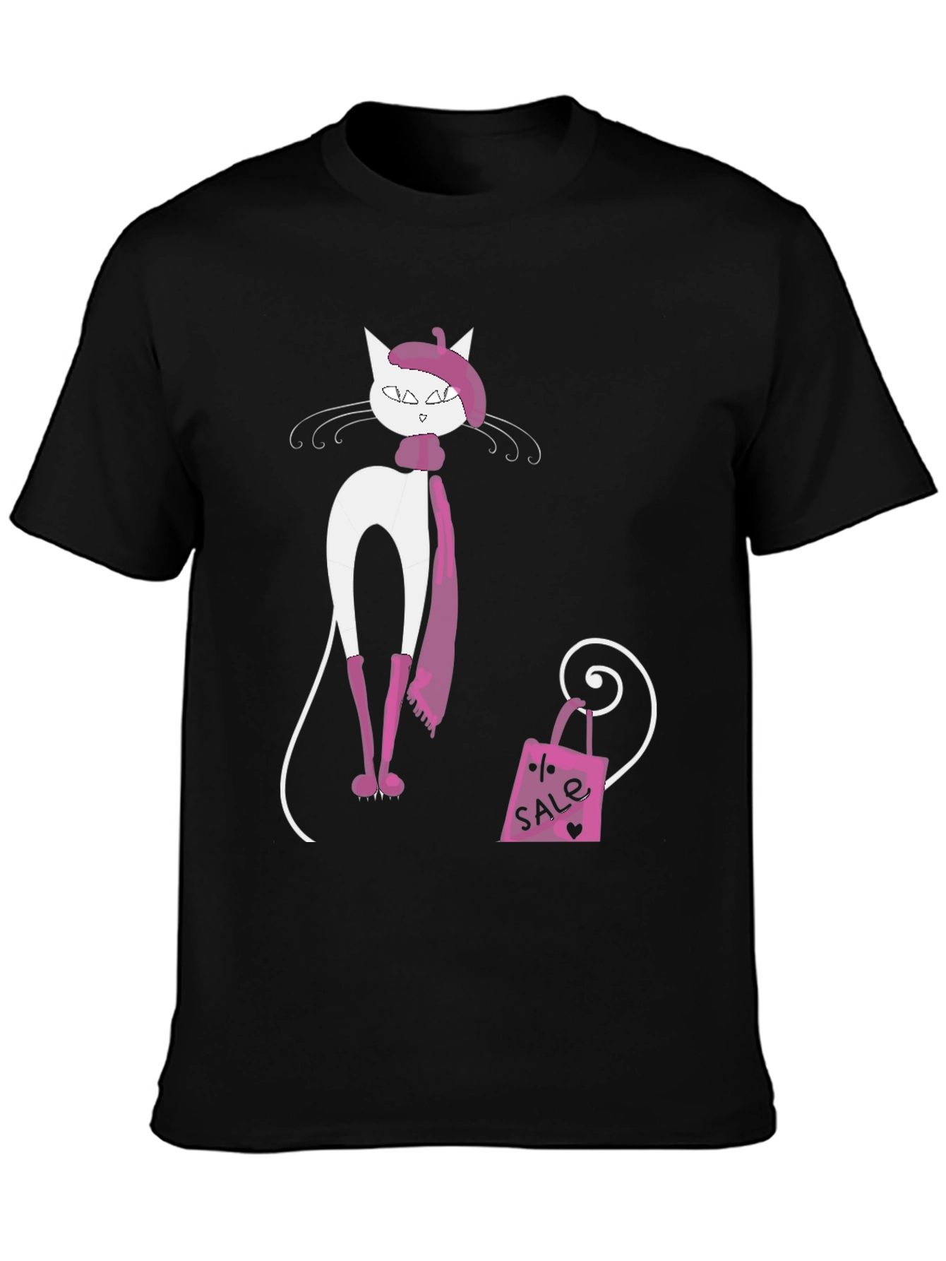 Black Stylish Cat T-Shirt view 3