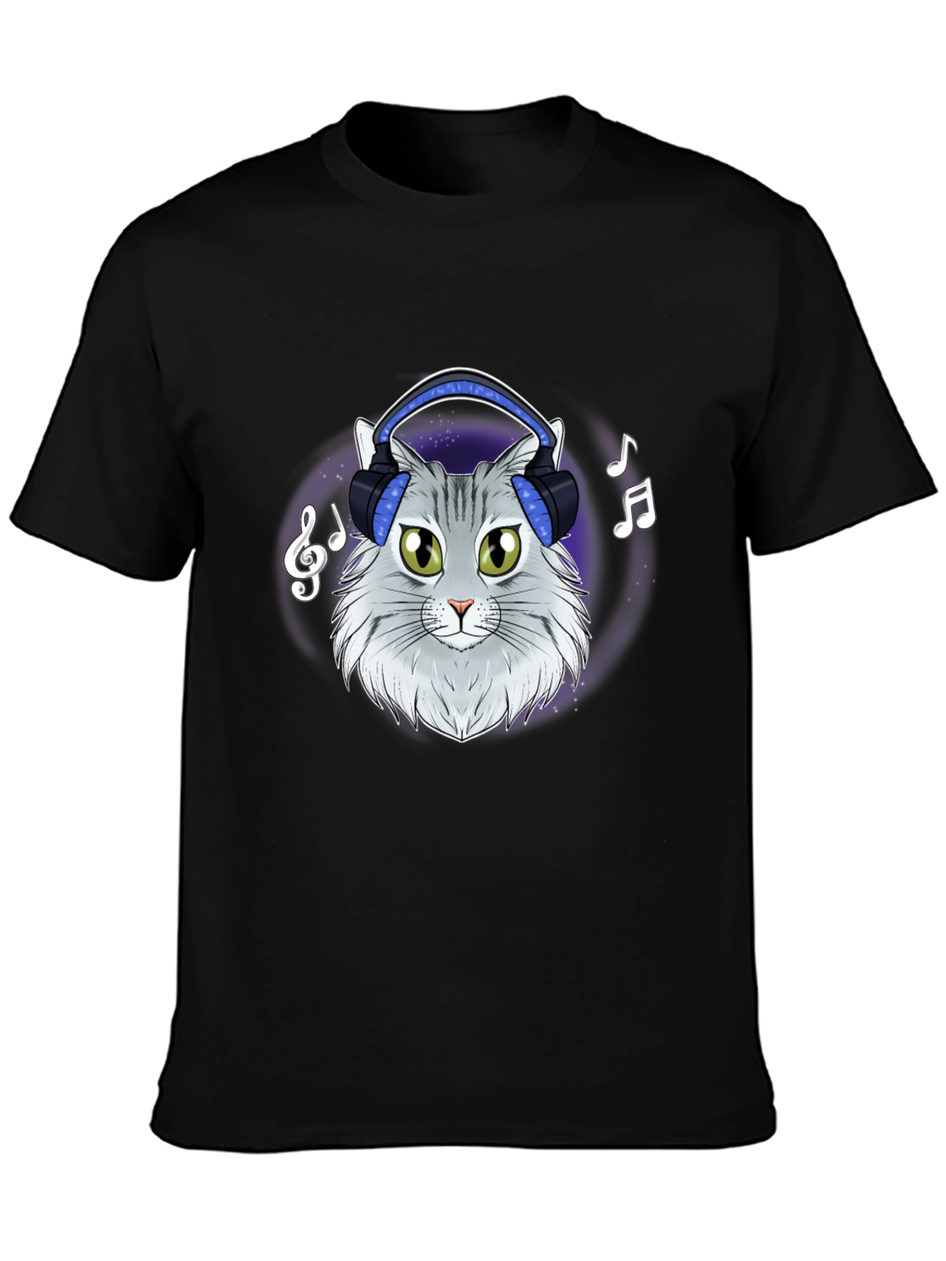 Black Cat DJ T-Shirt - Cool Feline Headphones Music Tee view 3
