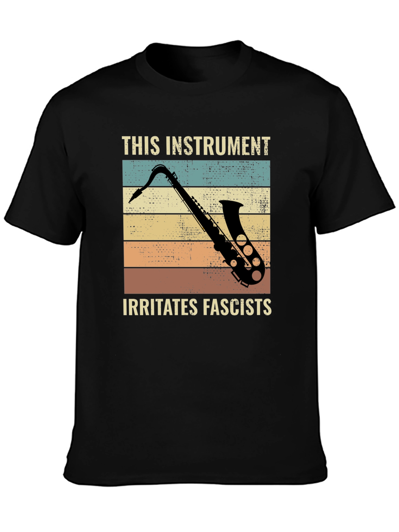 Black Saxophone Irritates Fascists Graphic Tee view 3