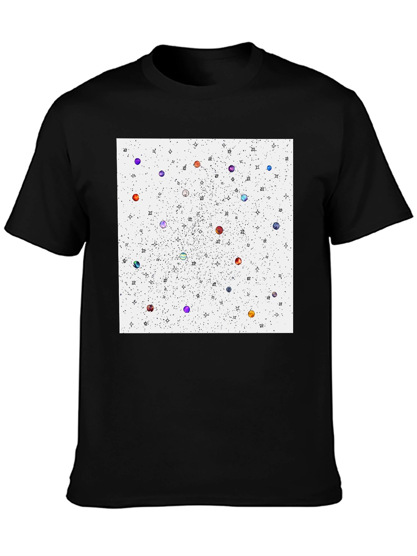 Black Space Planets Graphic Tee - Modern Cotton Blend Shirt view 3