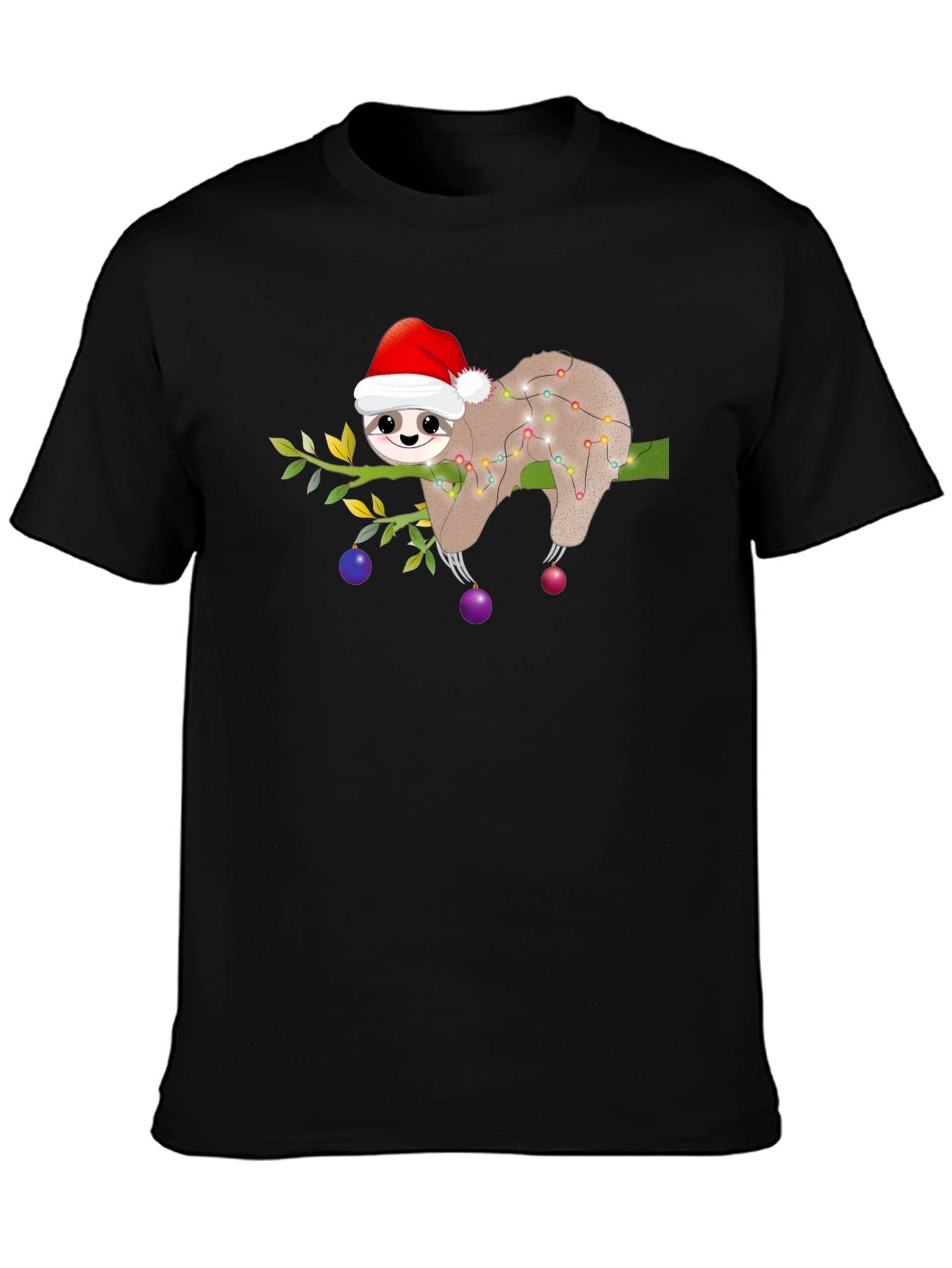 Black Christmas Sloth T-Shirt - Holiday Party Ready view 3
