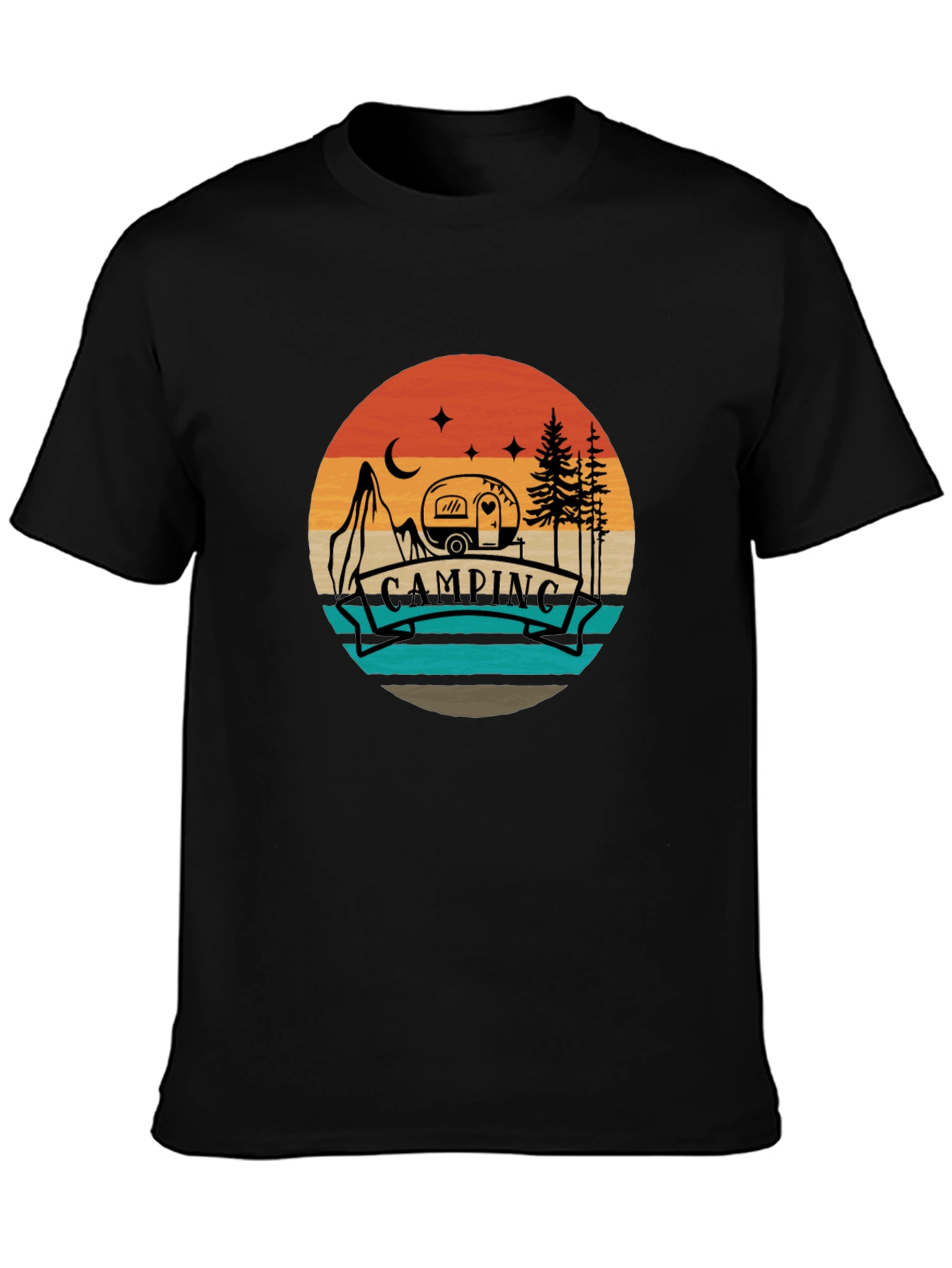 Black Camping Adventure Tee - Retro Graphic T-Shirt view 3
