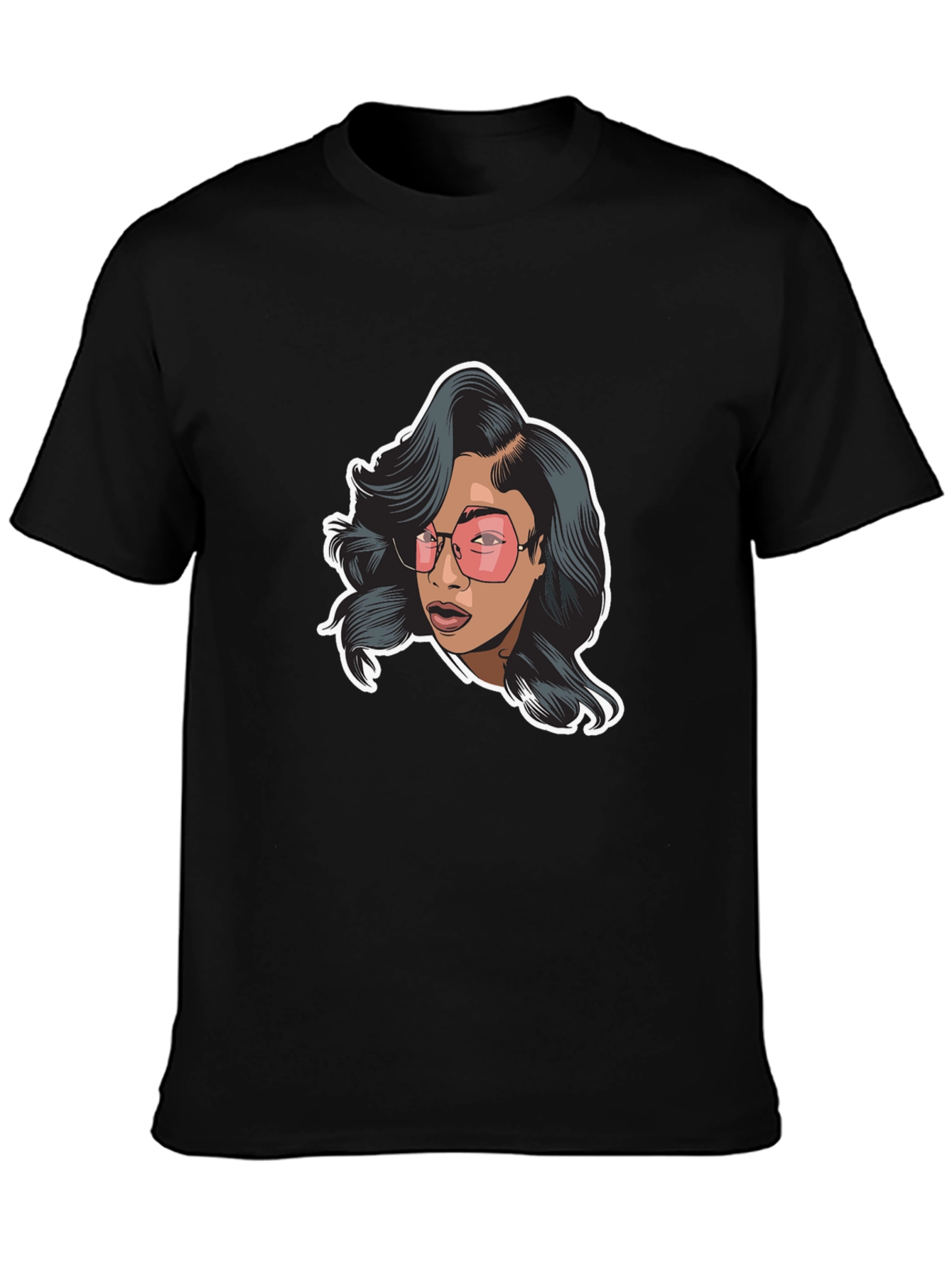 Black Graphic Tee - Woman with Pink Glasses view 3