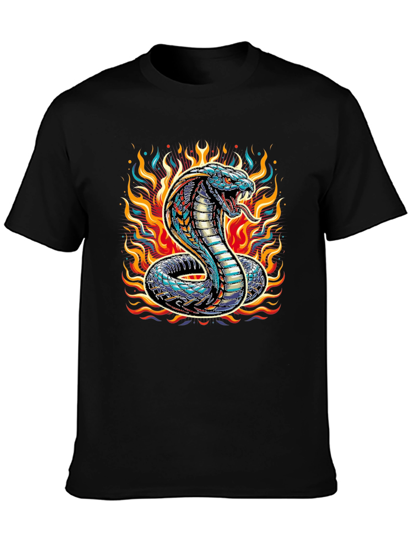 Black Fiery Cobra Graphic Tee - Men's Black T-Shirt view 3