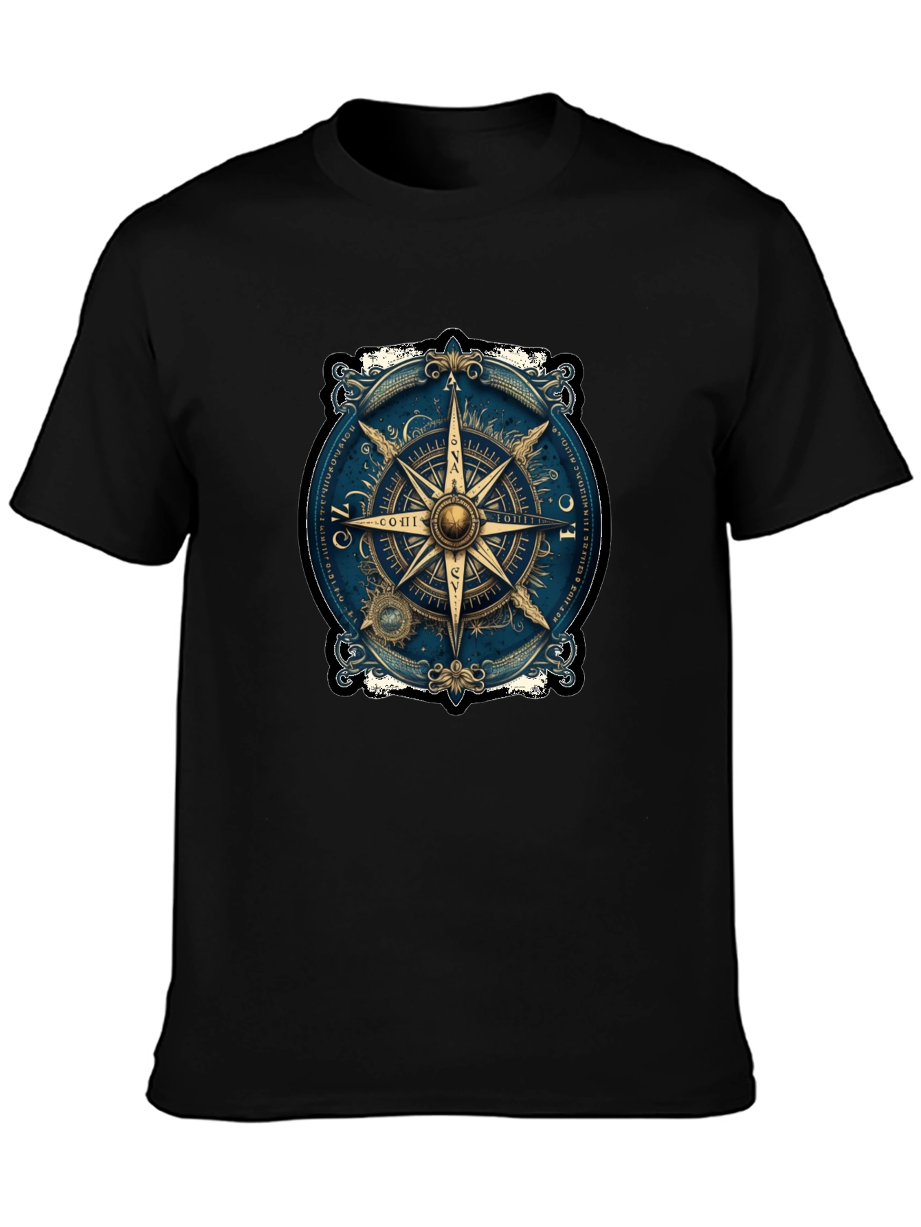 Black Vintage Compass Graphic Tee - Travel Inspired Design view 3