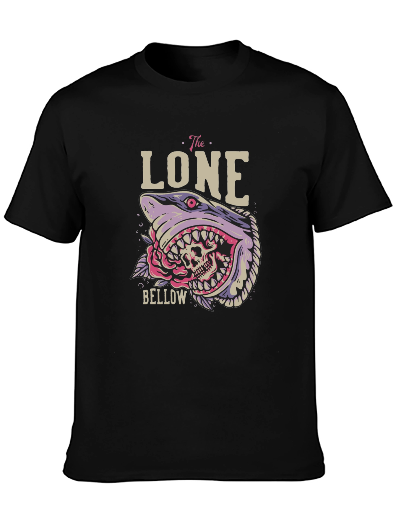 Black The Lone Bellow Graphic Tee - Shark Skull Design view 3