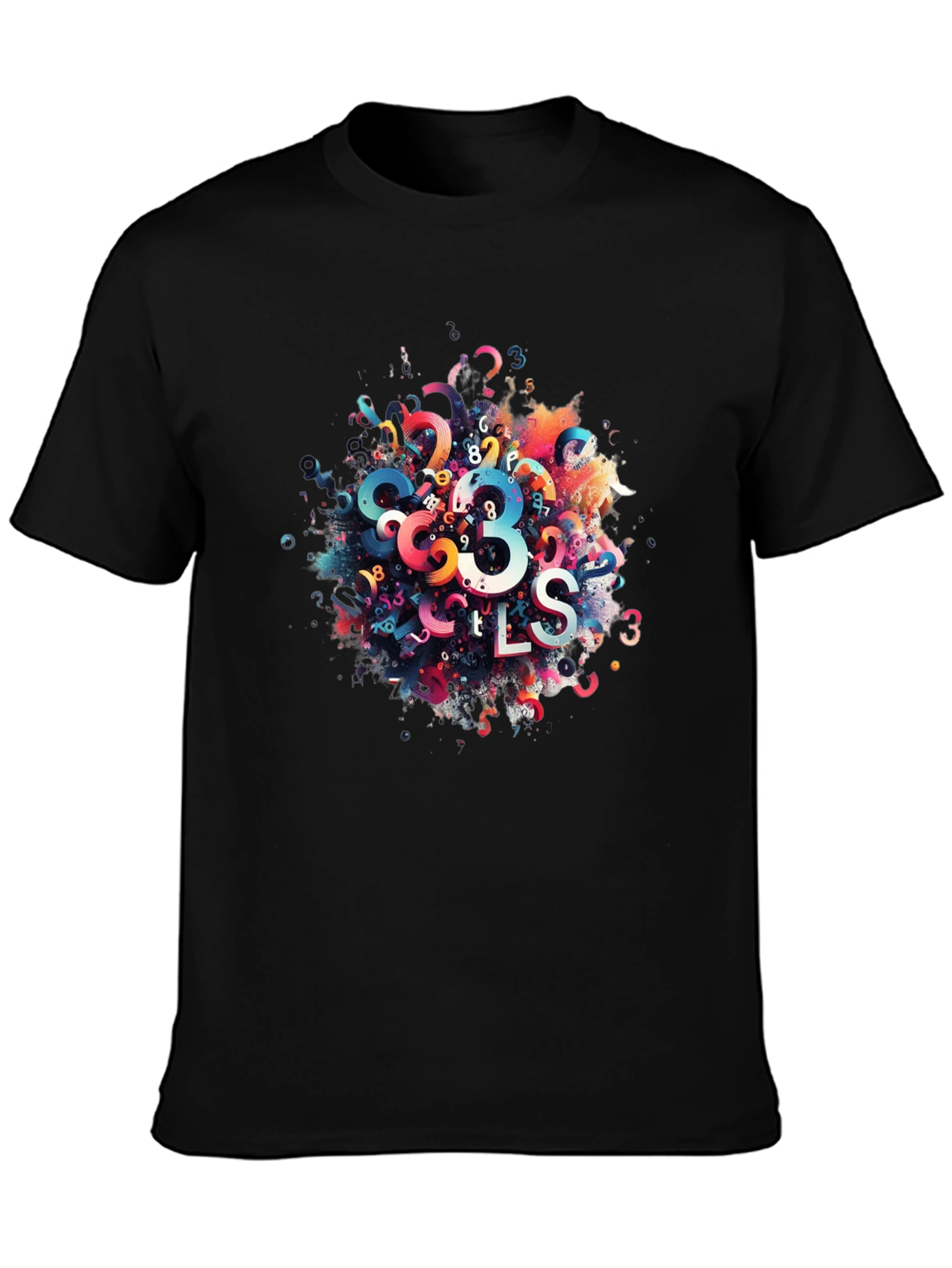 Black Abstract Numbers Graphic Print Black T-Shirt view 3