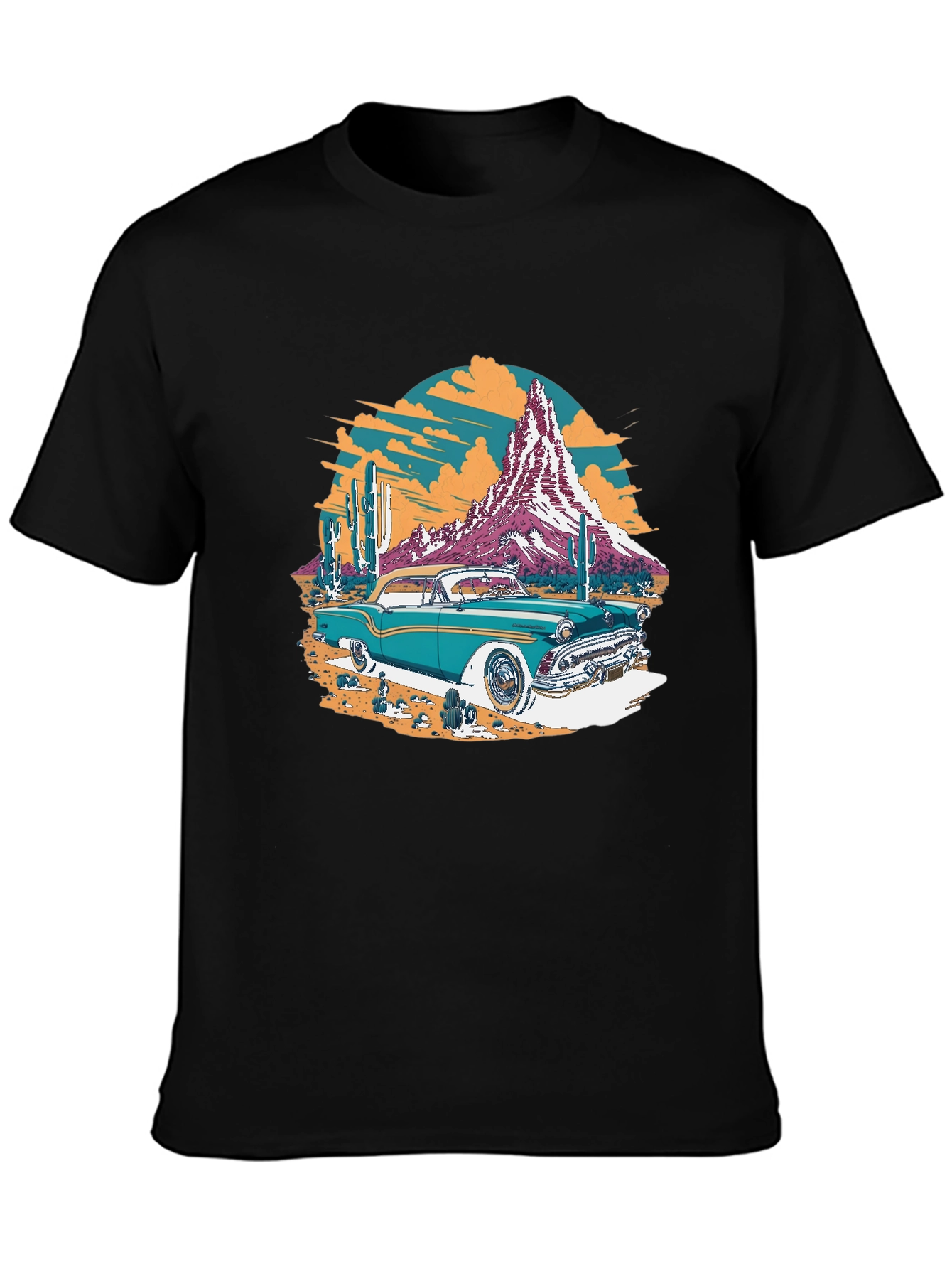 Black Retro Desert Car Graphic Tee - Classic Cool T-Shirt view 3