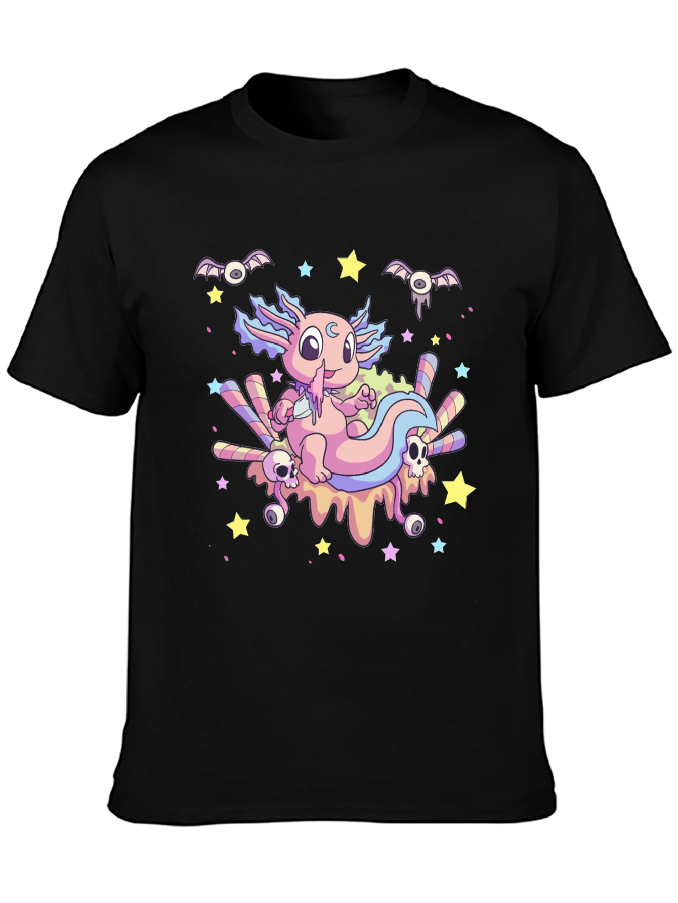 Black Cute Axolotl Kawaii Goth T-Shirt view 3