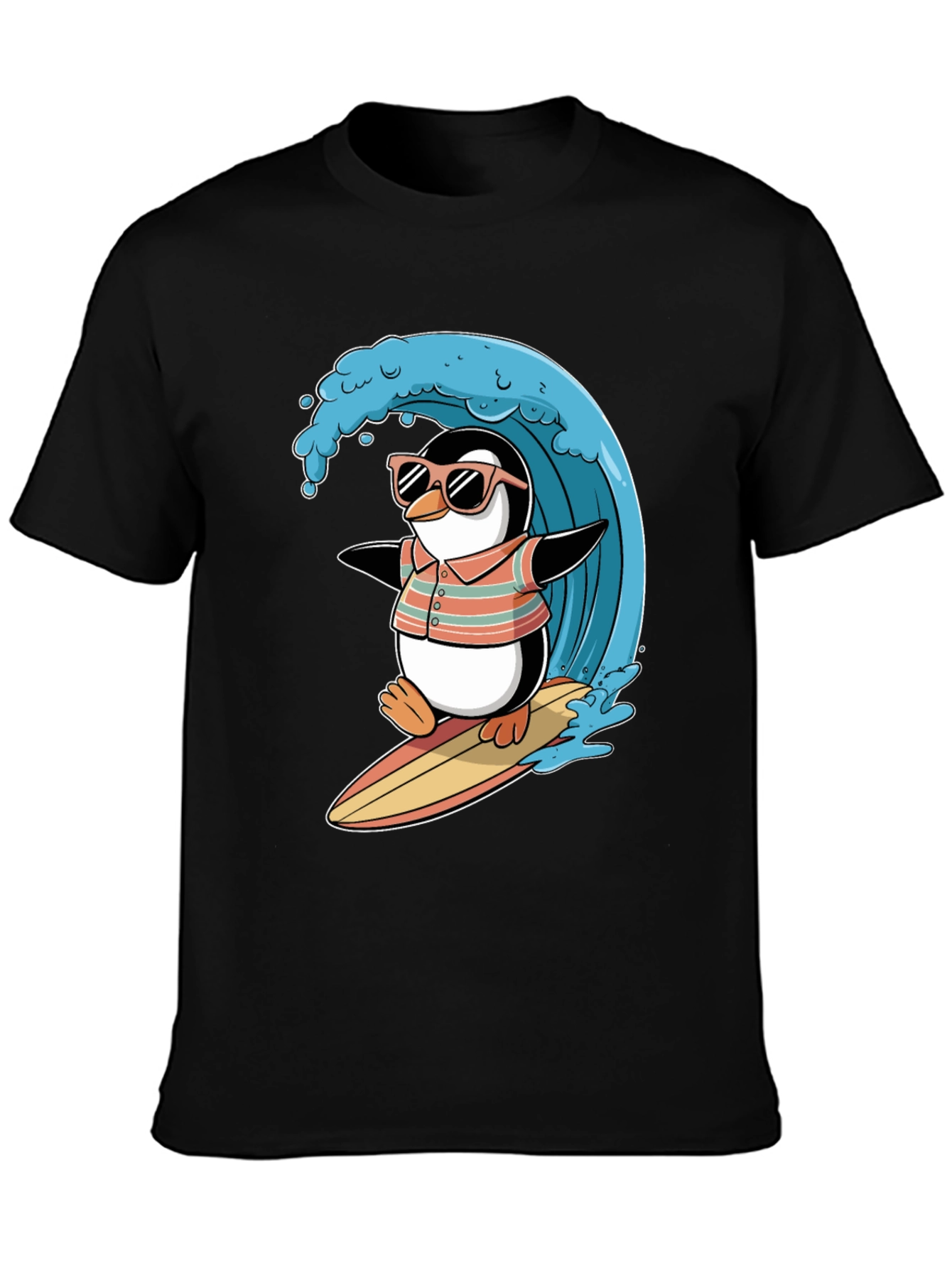 Black Surfing Penguin Graphic Tee view 3