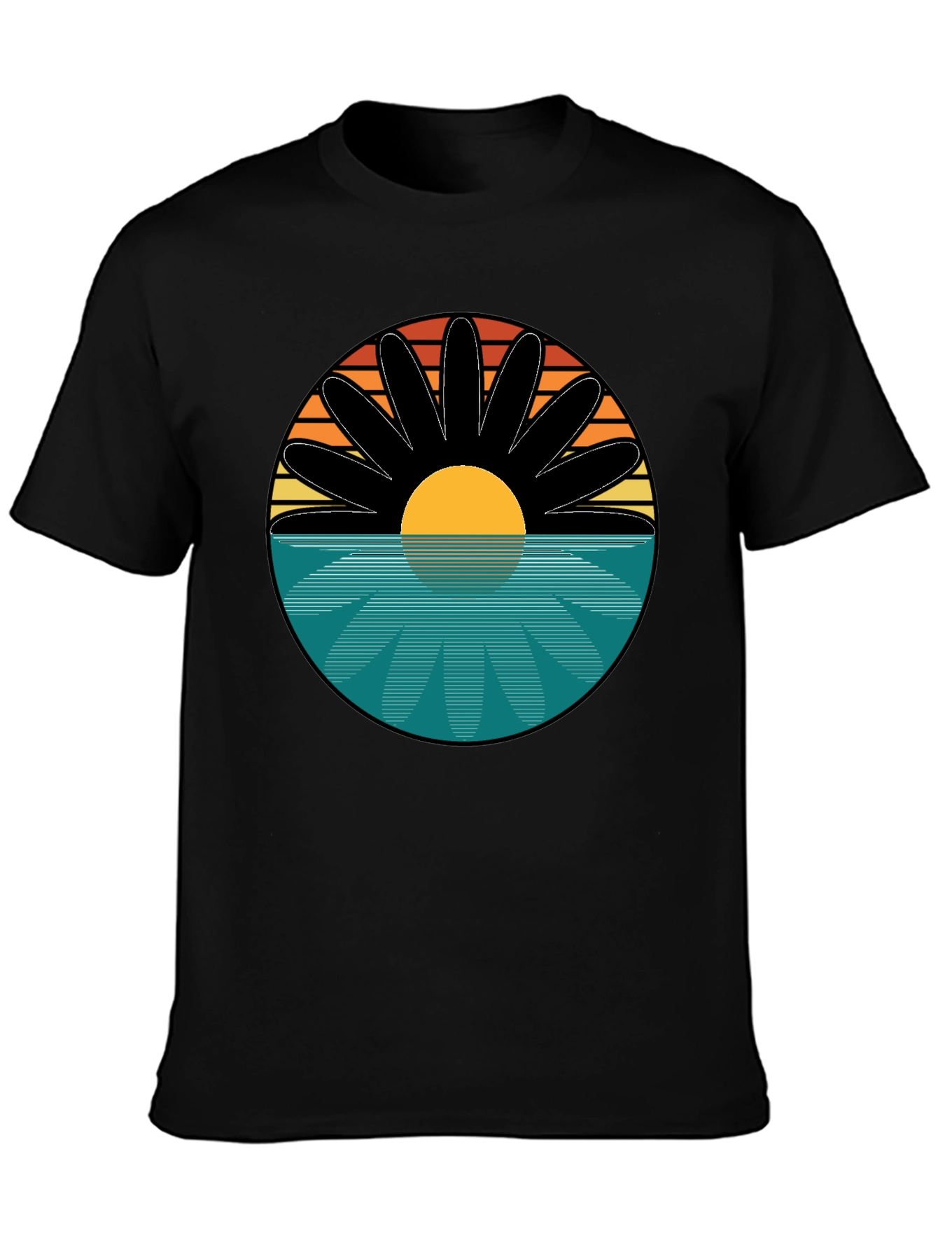 Black Sunset Flower Graphic T-Shirt - Retro Style Tee view 3