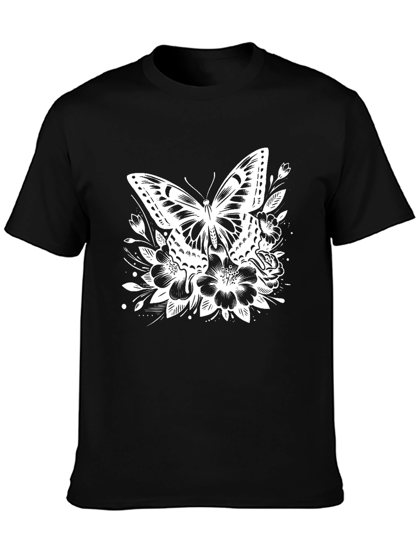 Black Butterfly Floral Graphic Tee - Black view 3