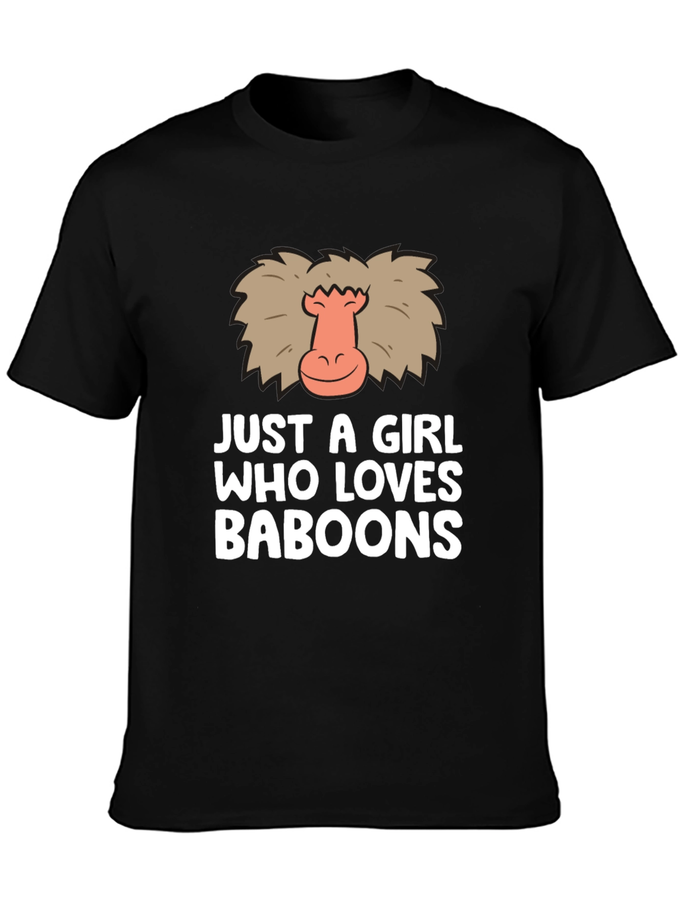 Black Just A Girl Who Loves Baboons Funny Graphic T-Shirt view 3