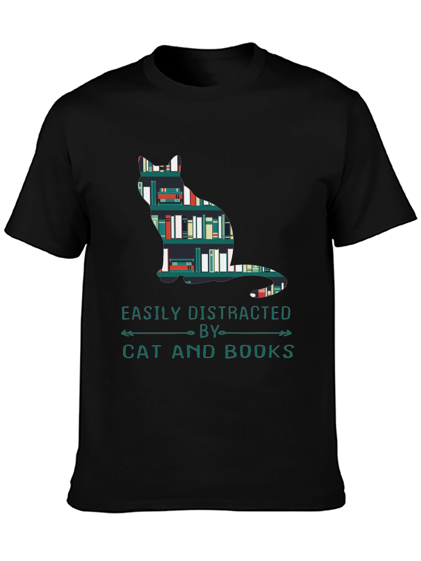 Black Cat and Books T-Shirt - Easily Distracted Tee view 3