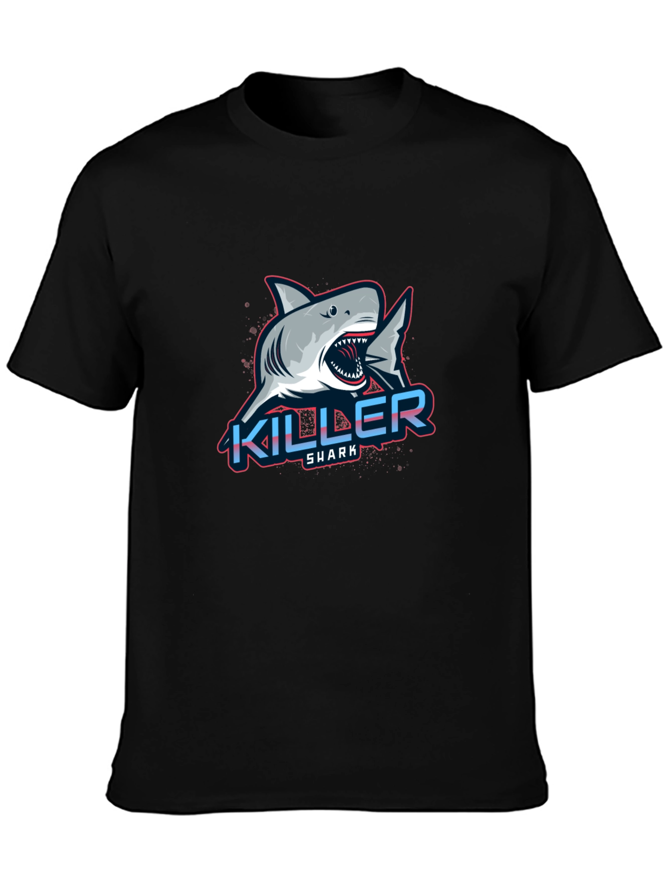 Black Killer Shark Graphic Tee - Bold Design, Men's Black T-Shirt view 3