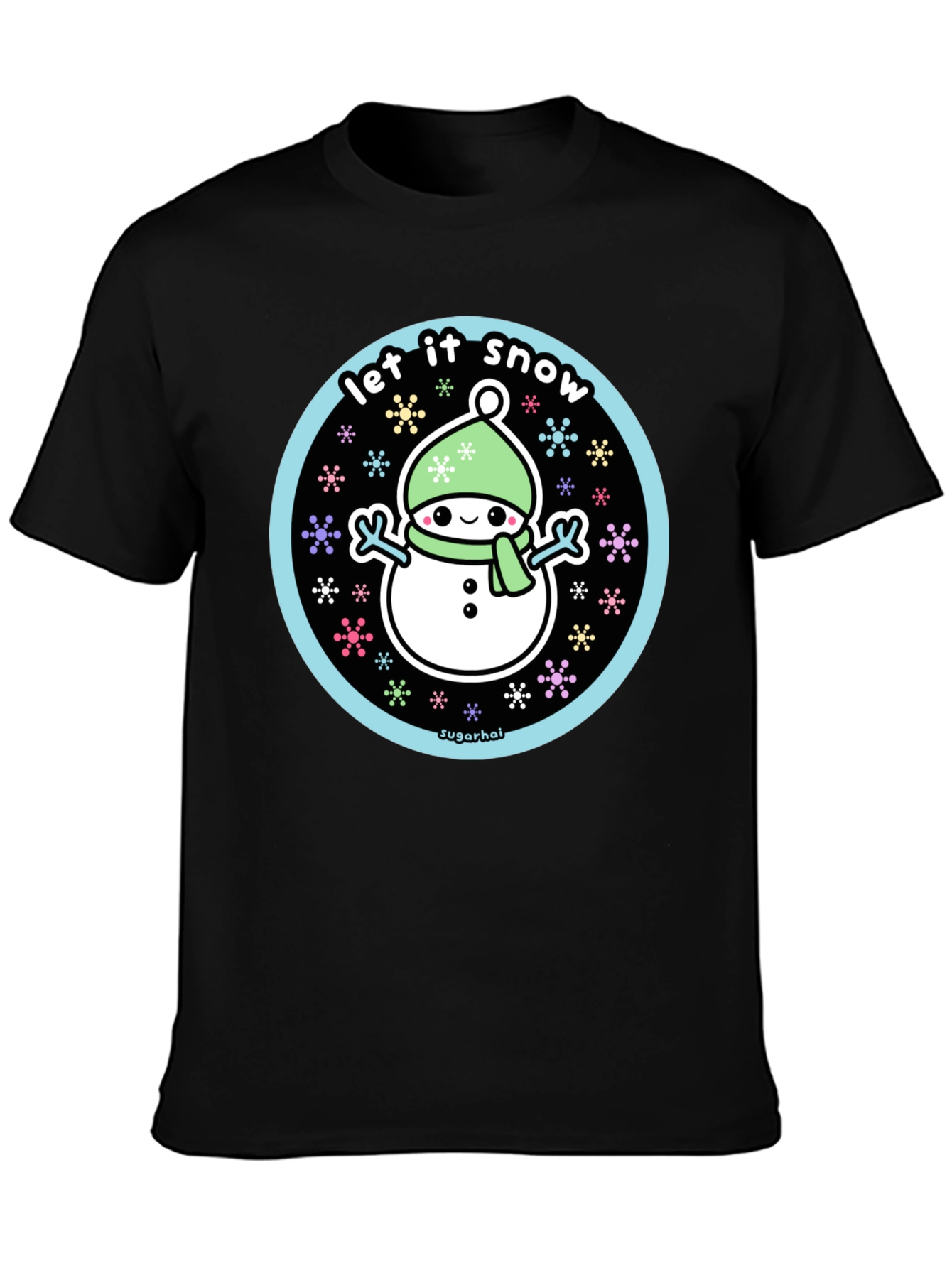 Black Kawaii Snowman Let It Snow Graphic Tee view 3