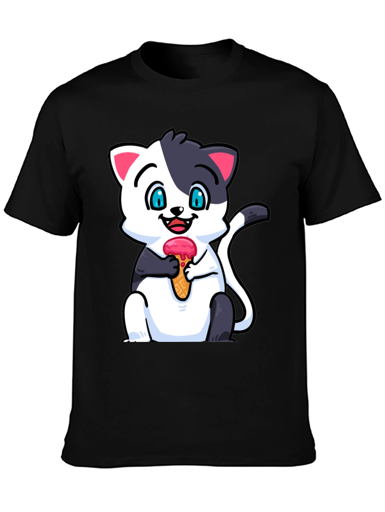 Black Cute Cat Ice Cream T-Shirt view 3