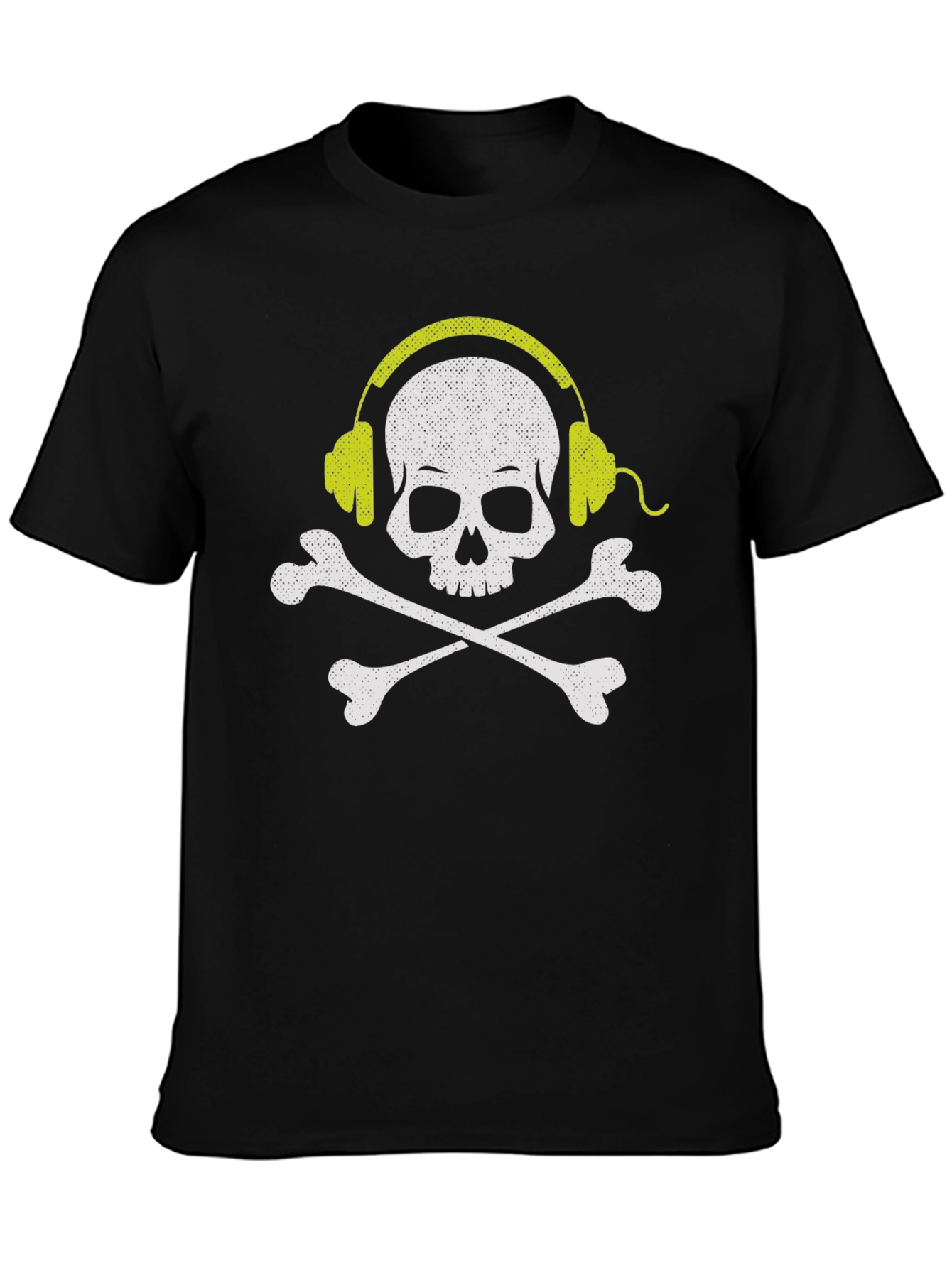 Black Skull & Crossbones Headphones Graphic Tee - Black view 3