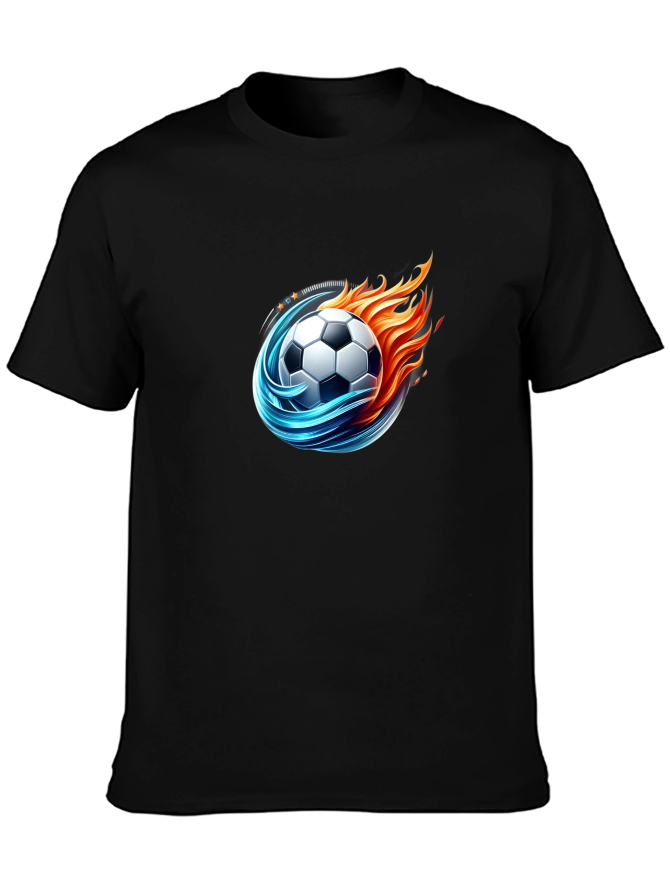 Black Fiery Soccer Ball Graphic Tee - Cool Design view 3