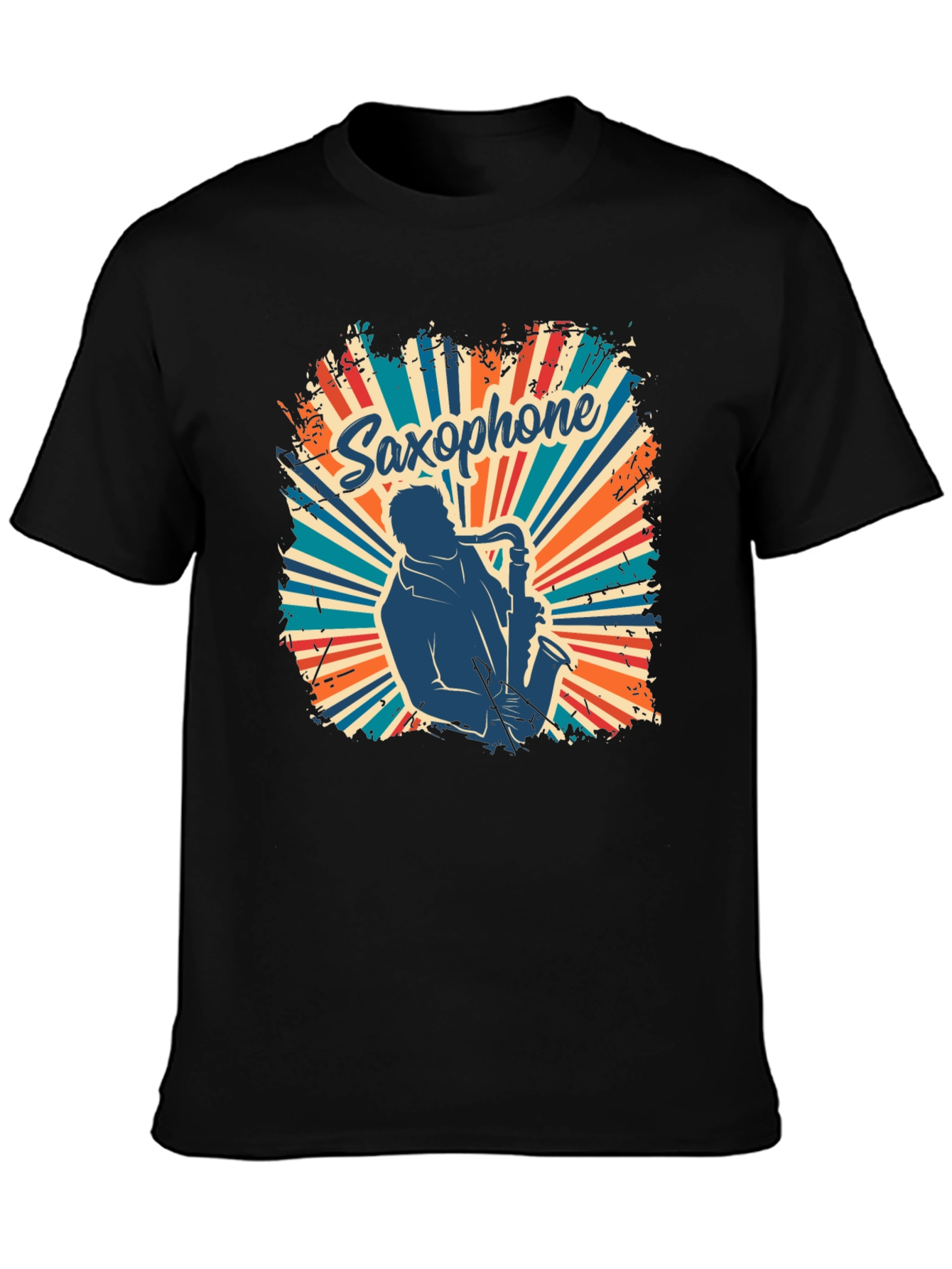 Black Saxophone Retro T-Shirt - Musician Graphic Tee view 3