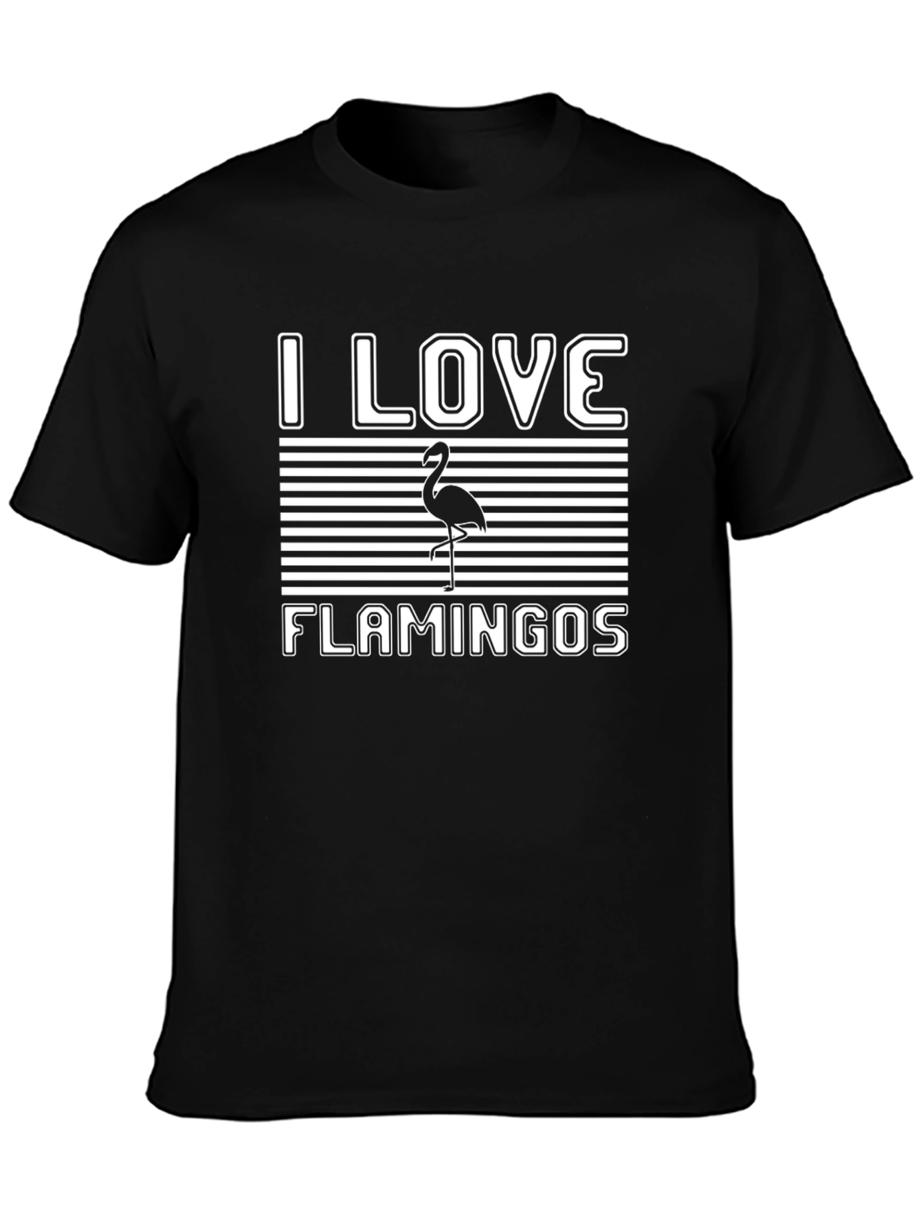 Black I Love Flamingos Graphic Tee Shirt view 3