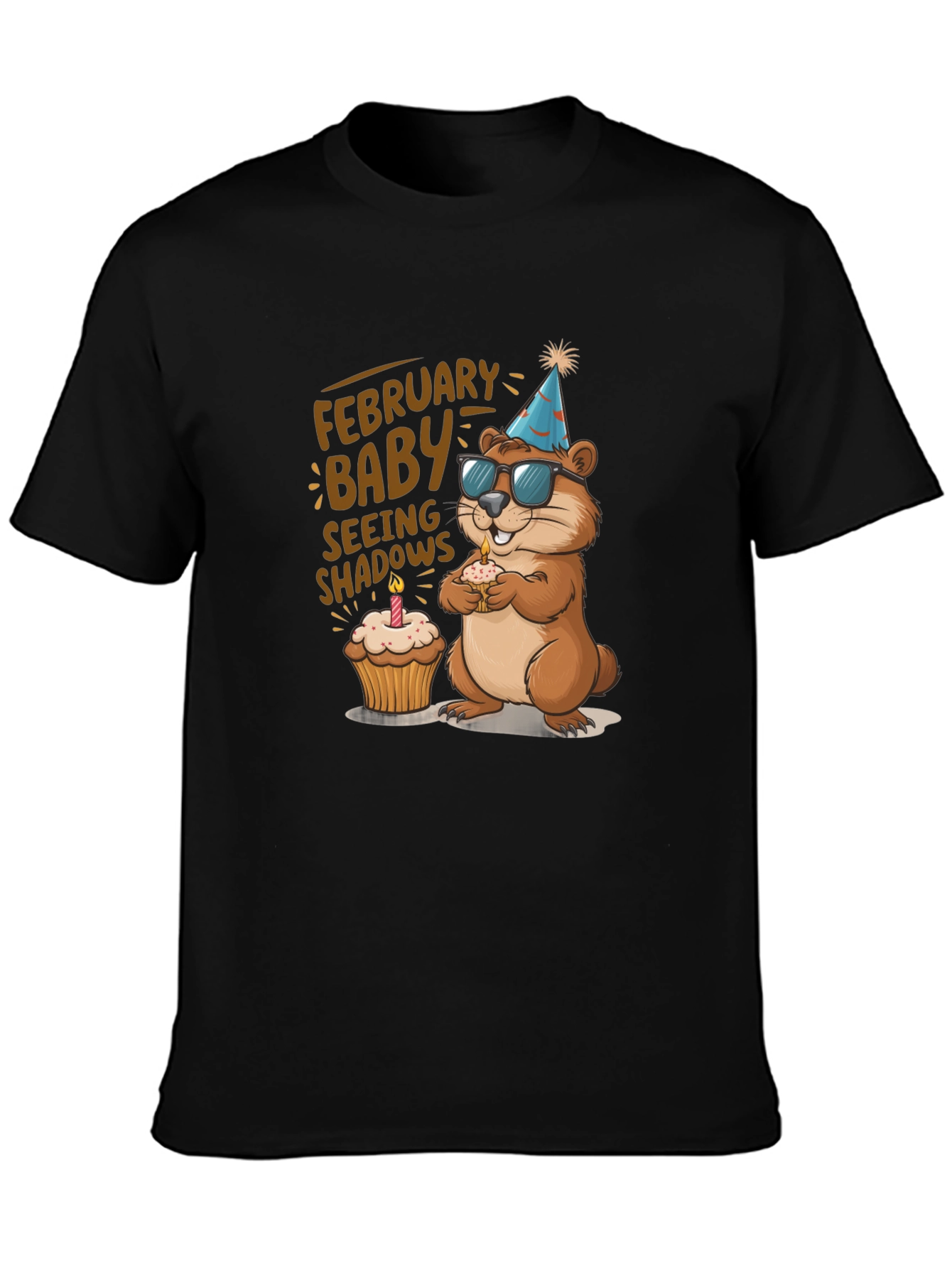 Black February Baby Groundhog T-Shirt view 3